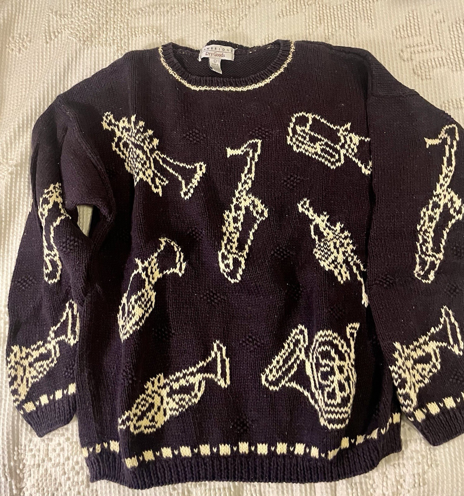 Vintage 80s/90s Sweater w/ Brass Instruments, Music Design! Size L , also Fits M