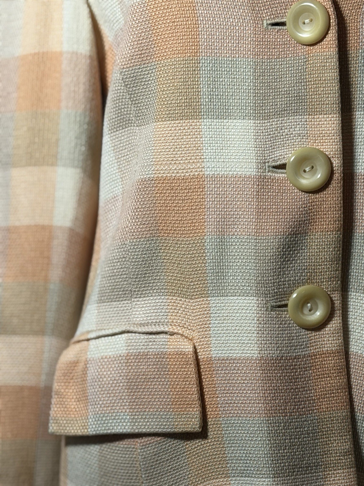 Vintage Sterling Cooper Petite 10 Plaid Blazer Peach Cream Shoulder Pads