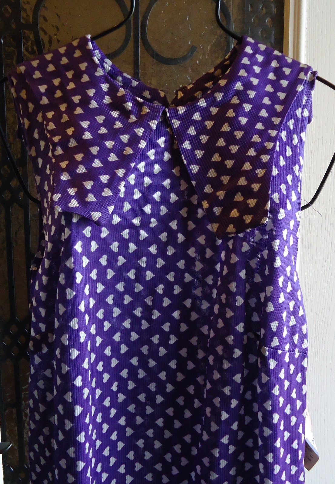 NOS Vtg 60s 70s Purple White Hearts Sleeveless Funky Dress 20 1/2