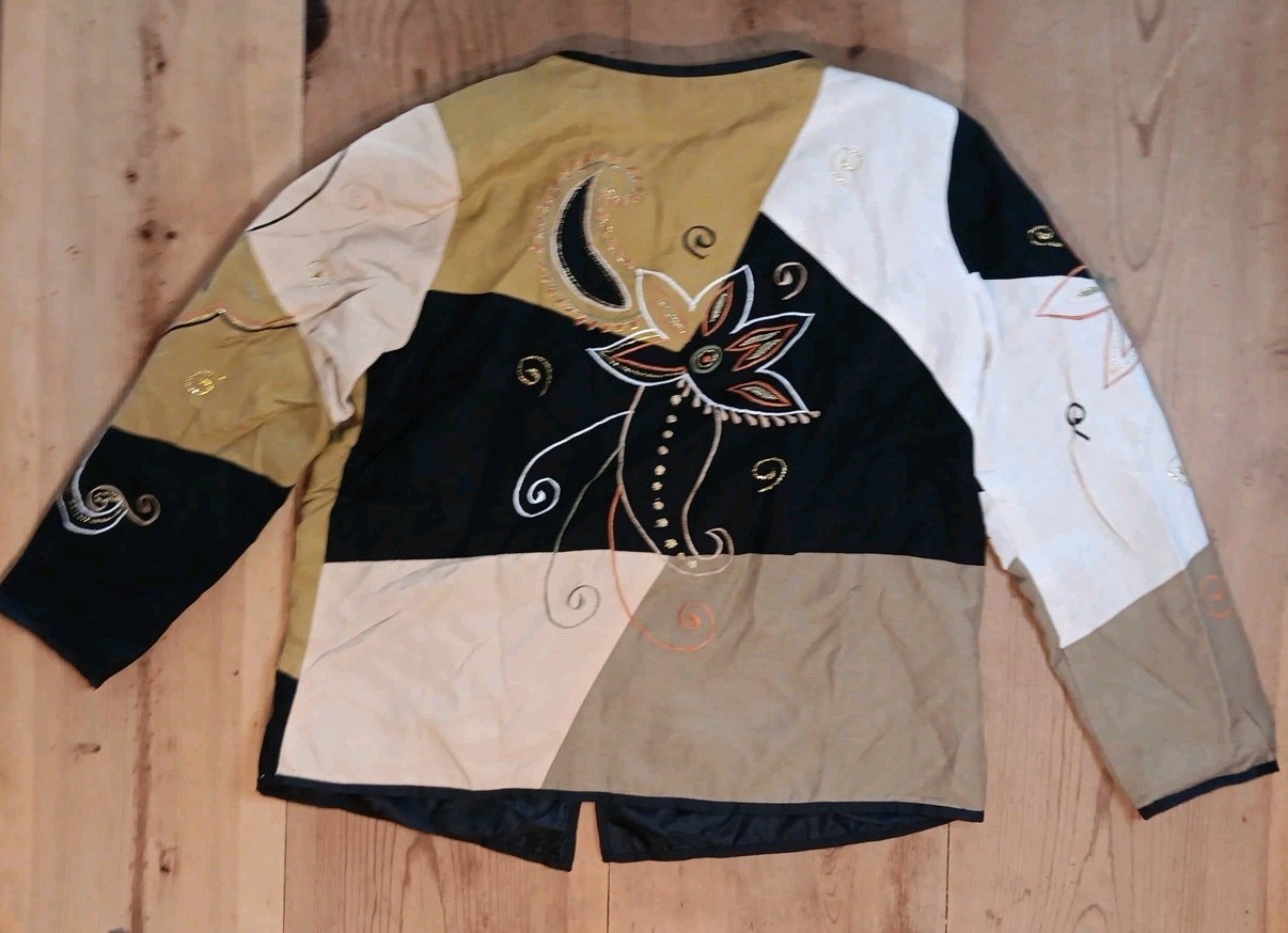 Vtg Indigo Moon Womens L Jacket Wearable Art Embroidered Floral Button Up