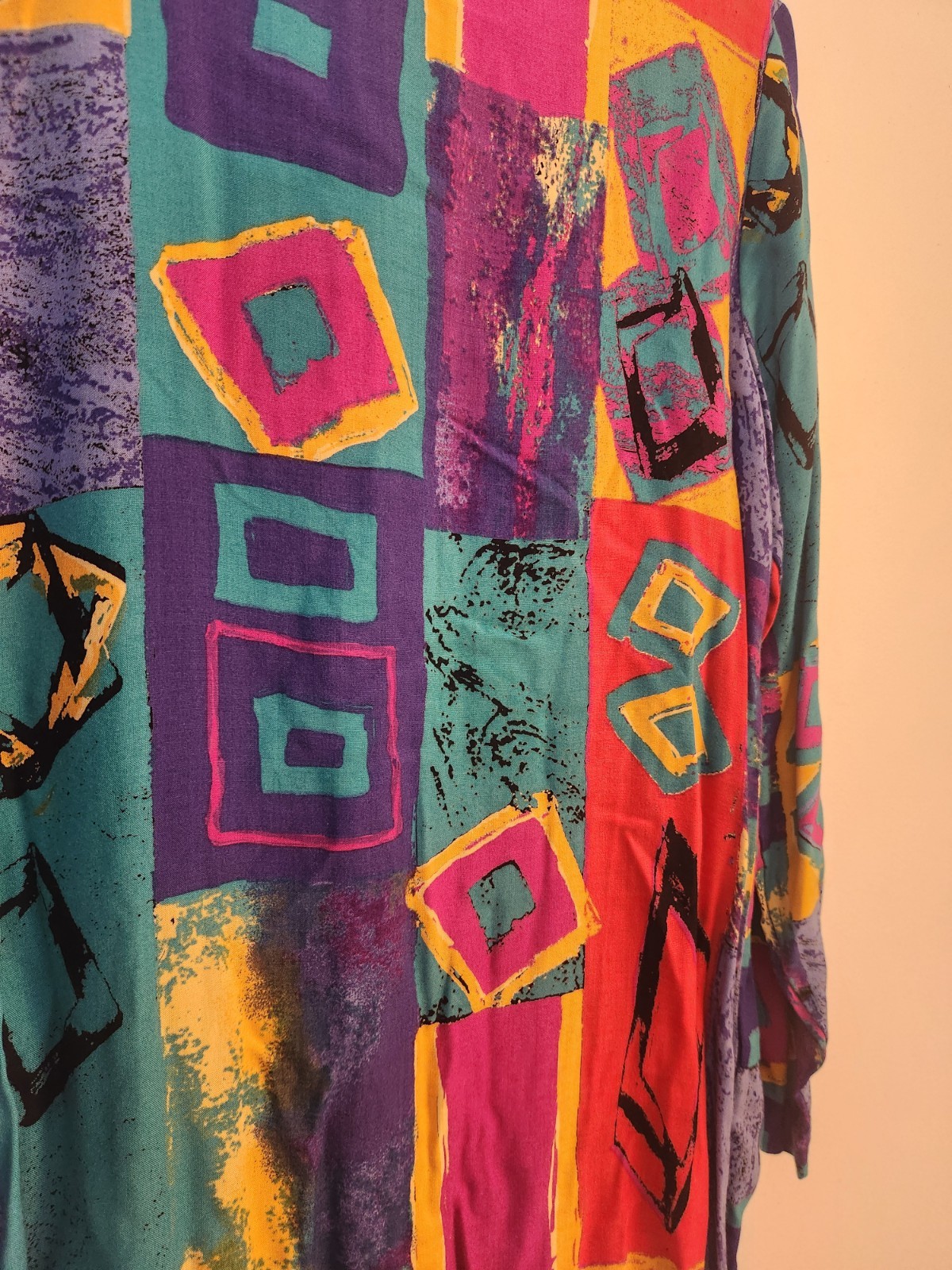Vtg 90s Colorful Top Abstract Art To Wear Blouse Shirt Quirky Maximalist Sz 8