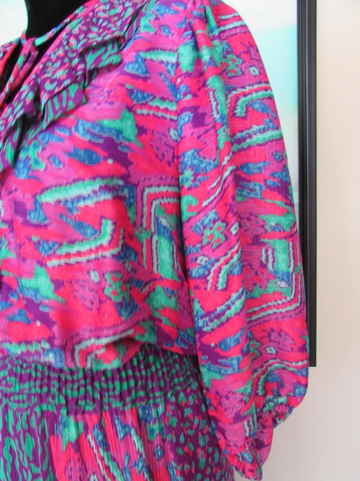 VTG Susan Freis Pink & Purple Leopard Ikat Dress Sz M