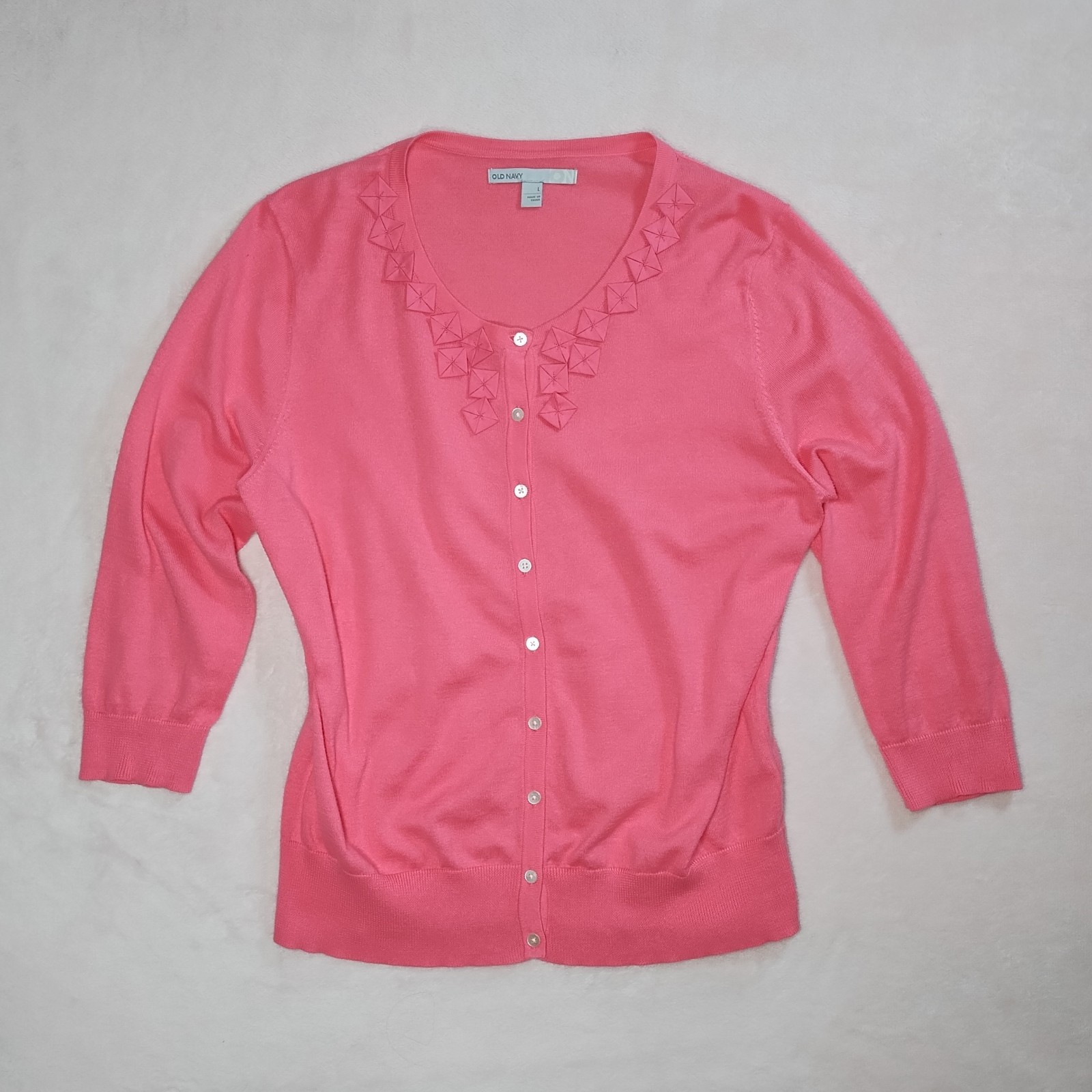 vintage y2k lightweight geometric 3d cardigan sweater sz l artsy preppy twee