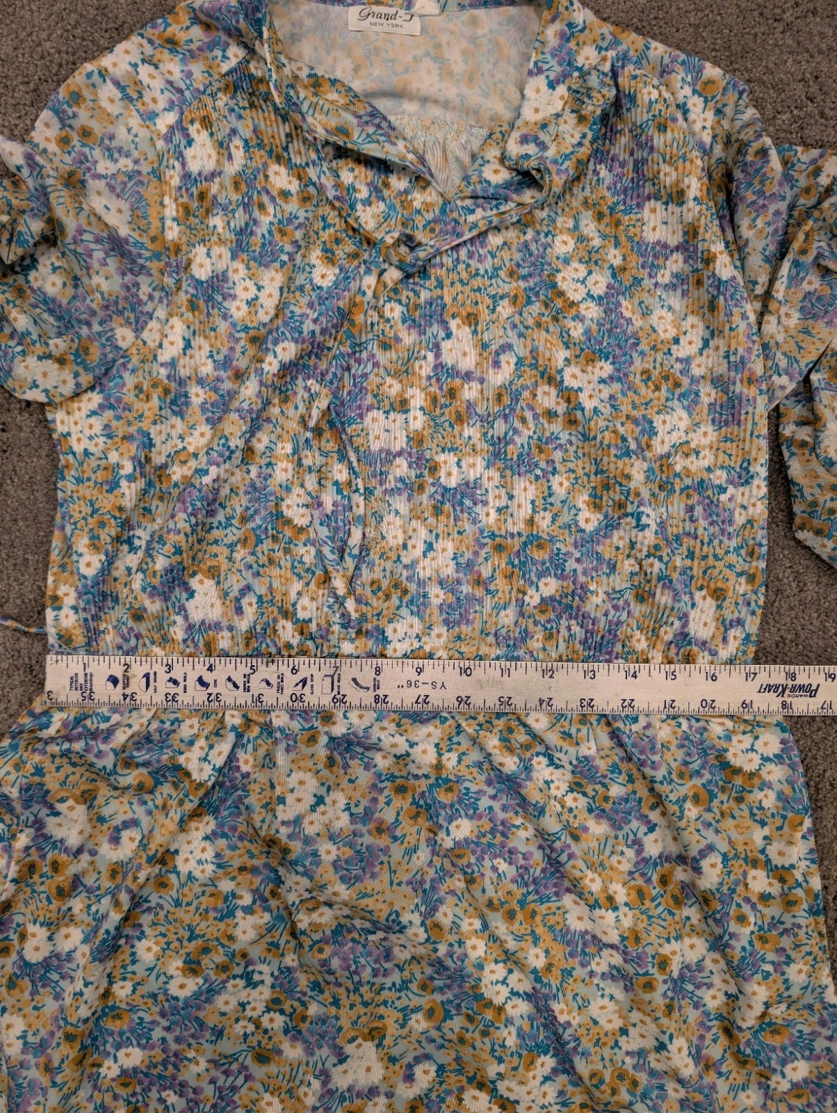Vintage 70s Polyester Floral Midi PEASANT Dress Bohemian Prairie L/XL