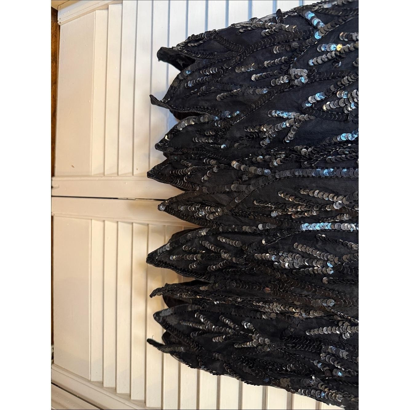 VTG 100% Natural Silk Sequin Maxi Gown Flawless Black American Night Medium