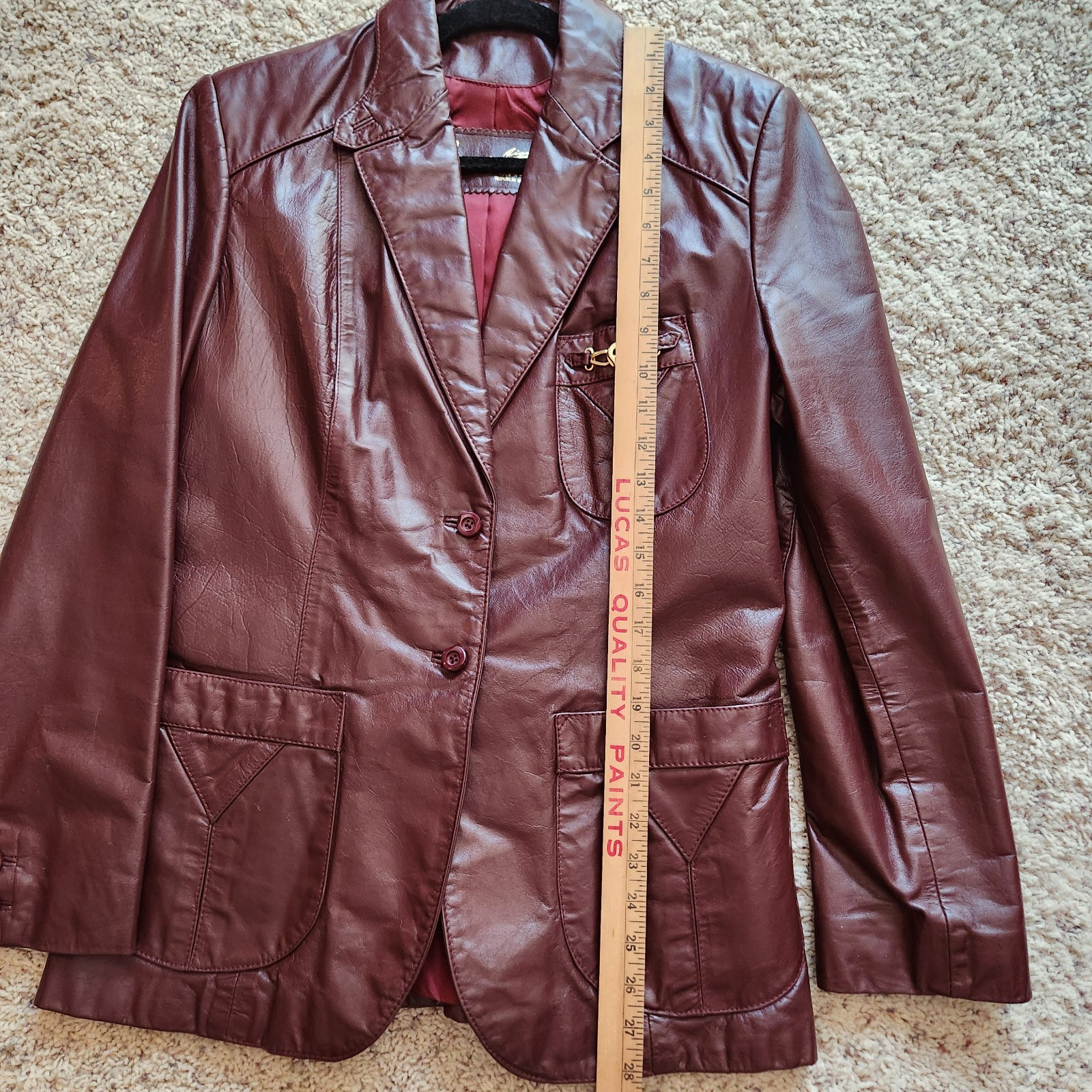Vintage Etienne Aigner Burgundy Oxblood Genuine Leather Jacket Blazer Size 16