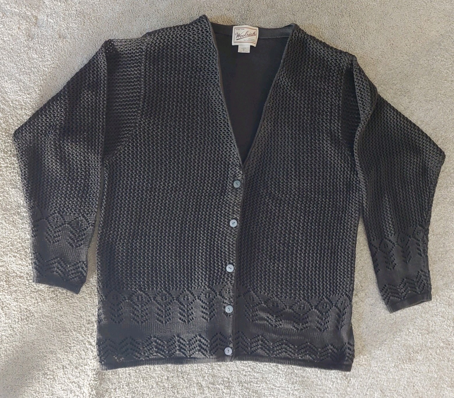 Woolrich Vintage 90s Brown Open Knit Breezy Cardigan Sweater (Size M) Fits L-XL