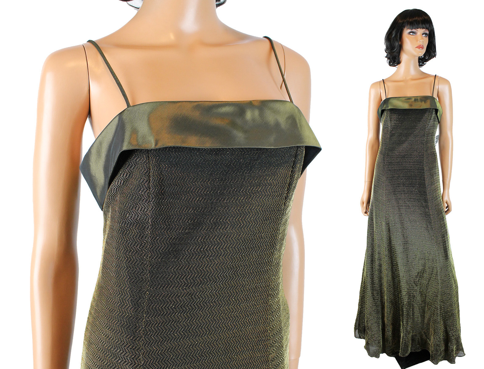 NWT Night Way Prom Dress Sz M 90s Long Sleeveless Black Gold Sparkly Lace Gown