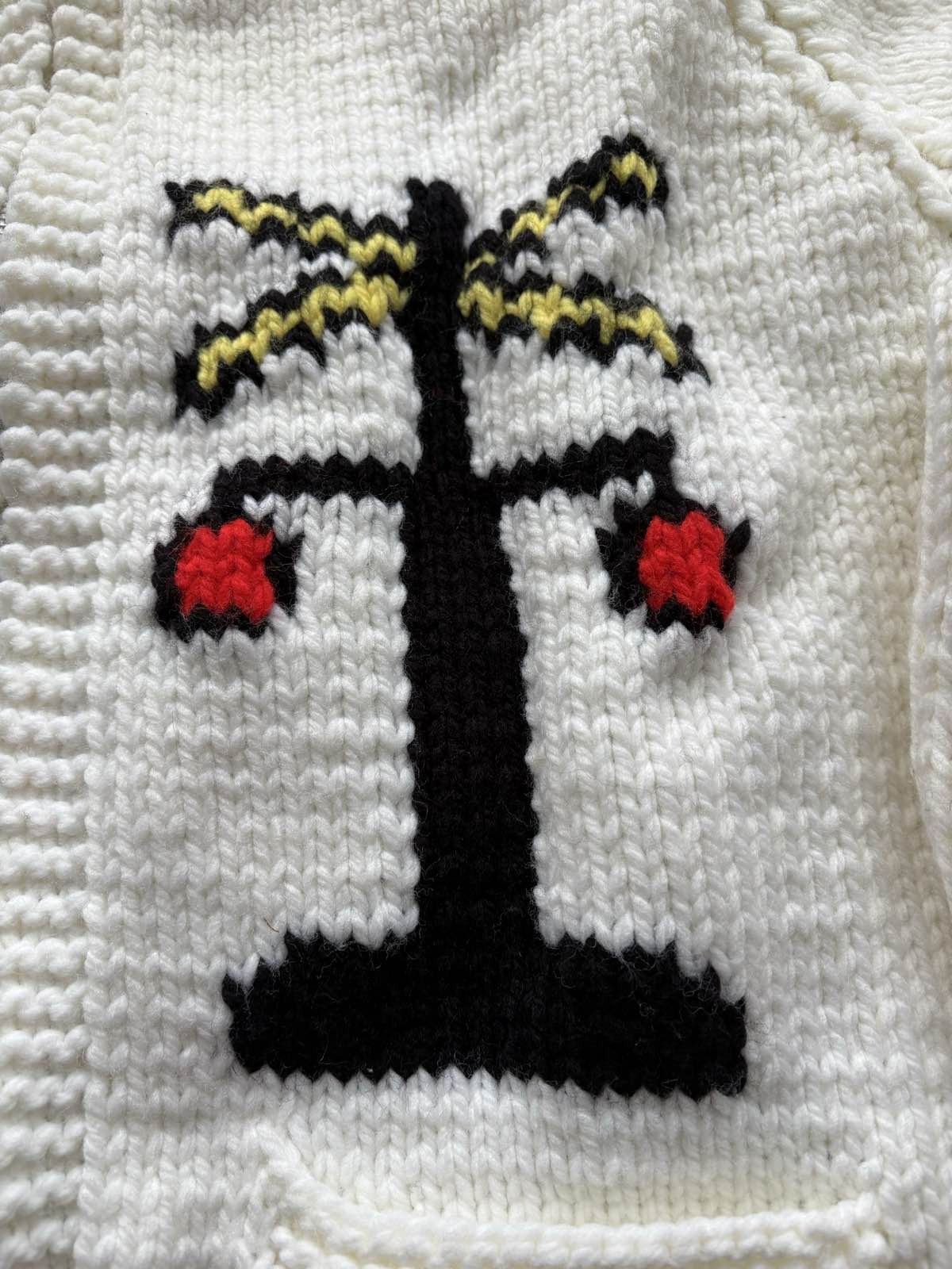 Hand crafted train theme Knit Wool Sweater Curling Stone Zip Cardigan, Size L