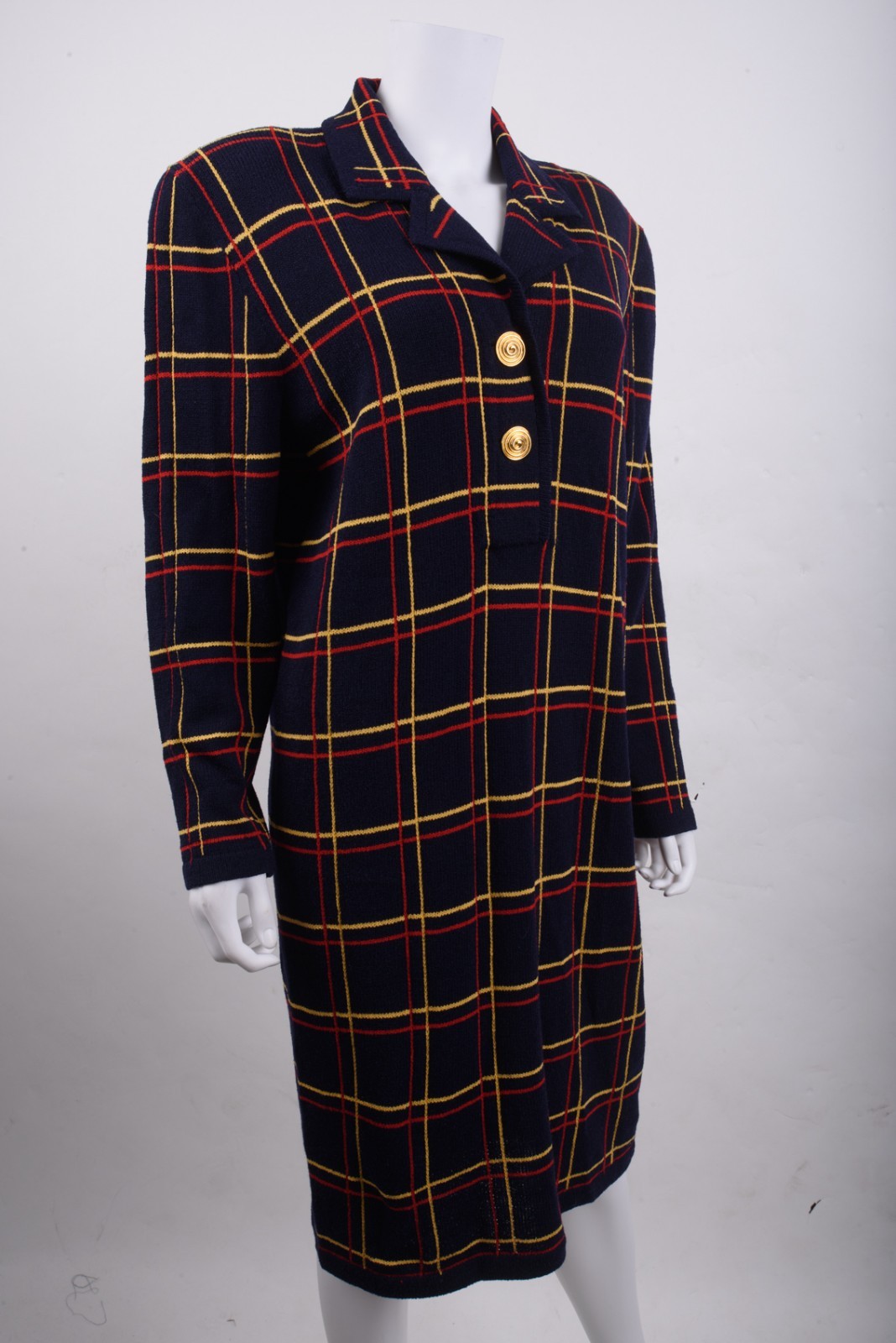 Vintage Jennifer Roberts Louis Marino Sweater Dress Size 10 Navy blue Plaid NWT
