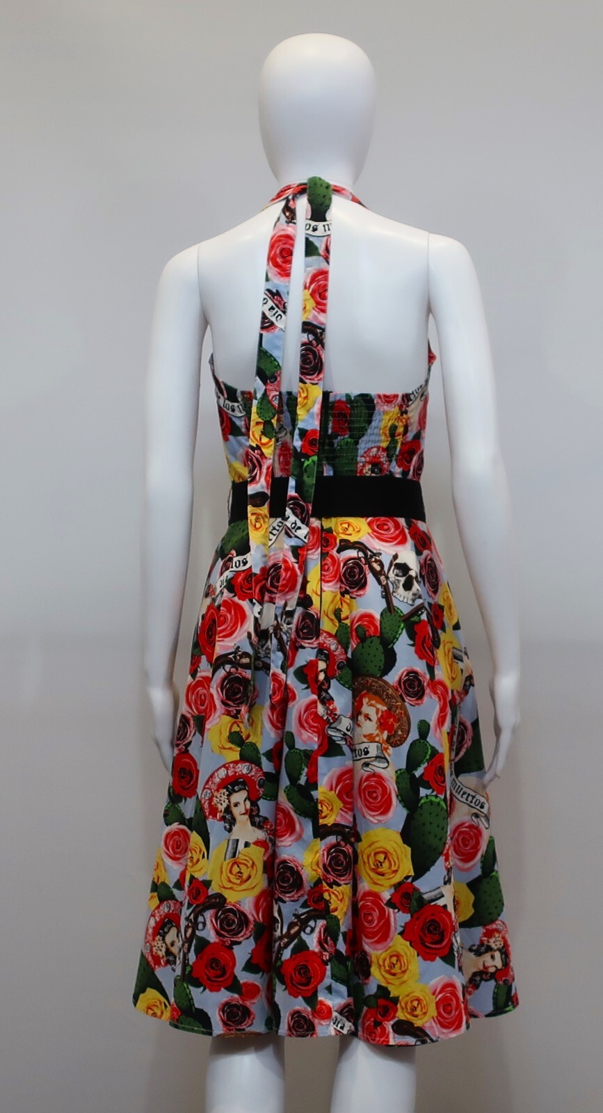 RETRO STYLE HELL BUNNY VIXEN COTTON HALTER NECK DRESS XS LIKE NEW
