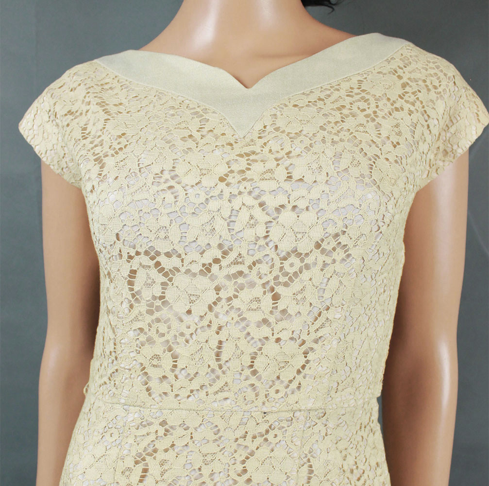 Vintage 50s Dress Jacket Set Sz S Ivory White Beige Champagne Wedding Gown