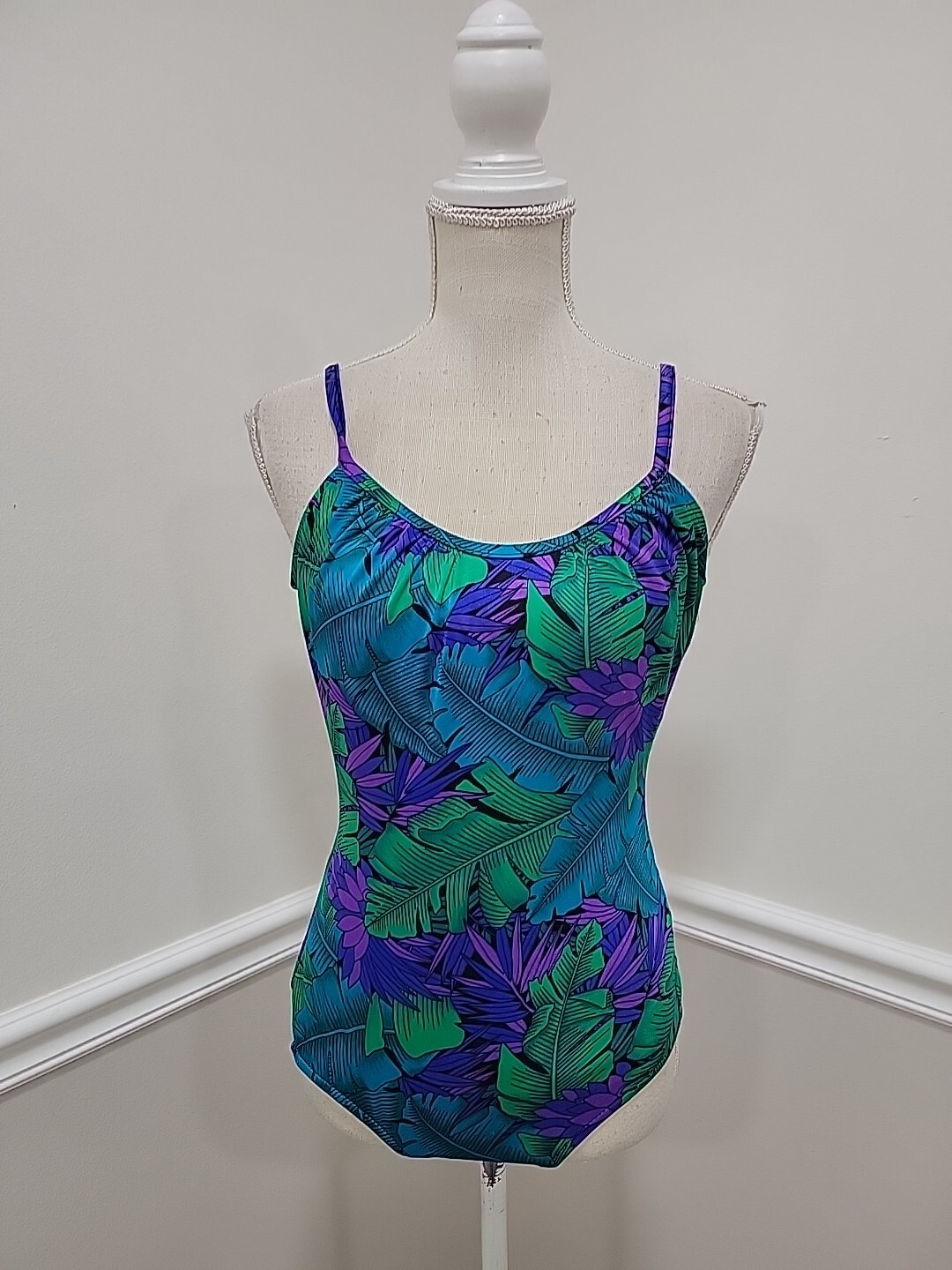 Vintage Classics by Jantzen One Piece Swimsuit 80’s Modest Purple Hawaiian