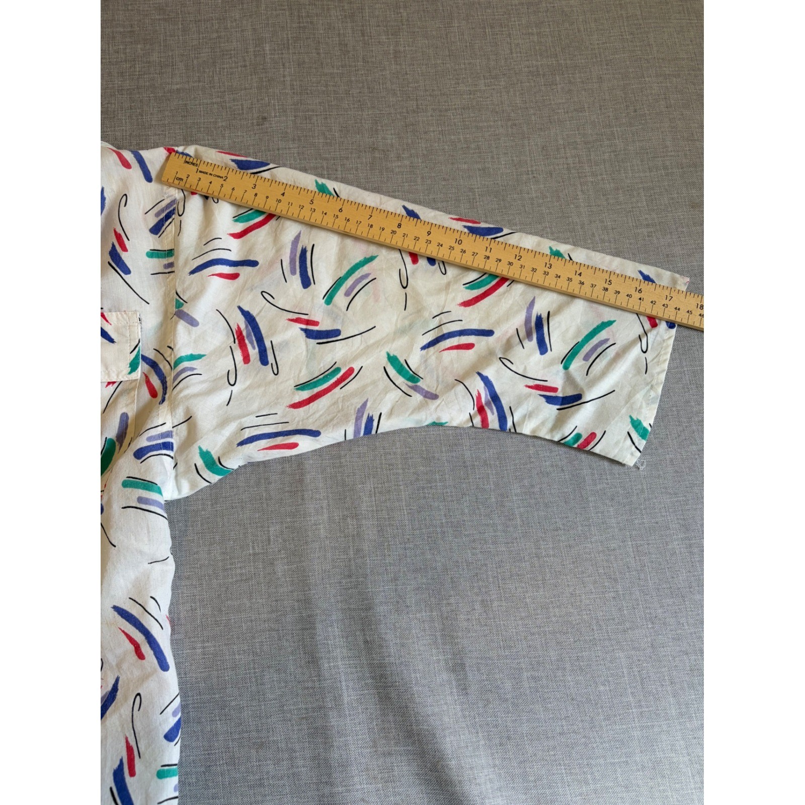 Cabrais Vtg 80s Abstract Brushstroke Button Shirt White Multi L Retro Nostalgia
