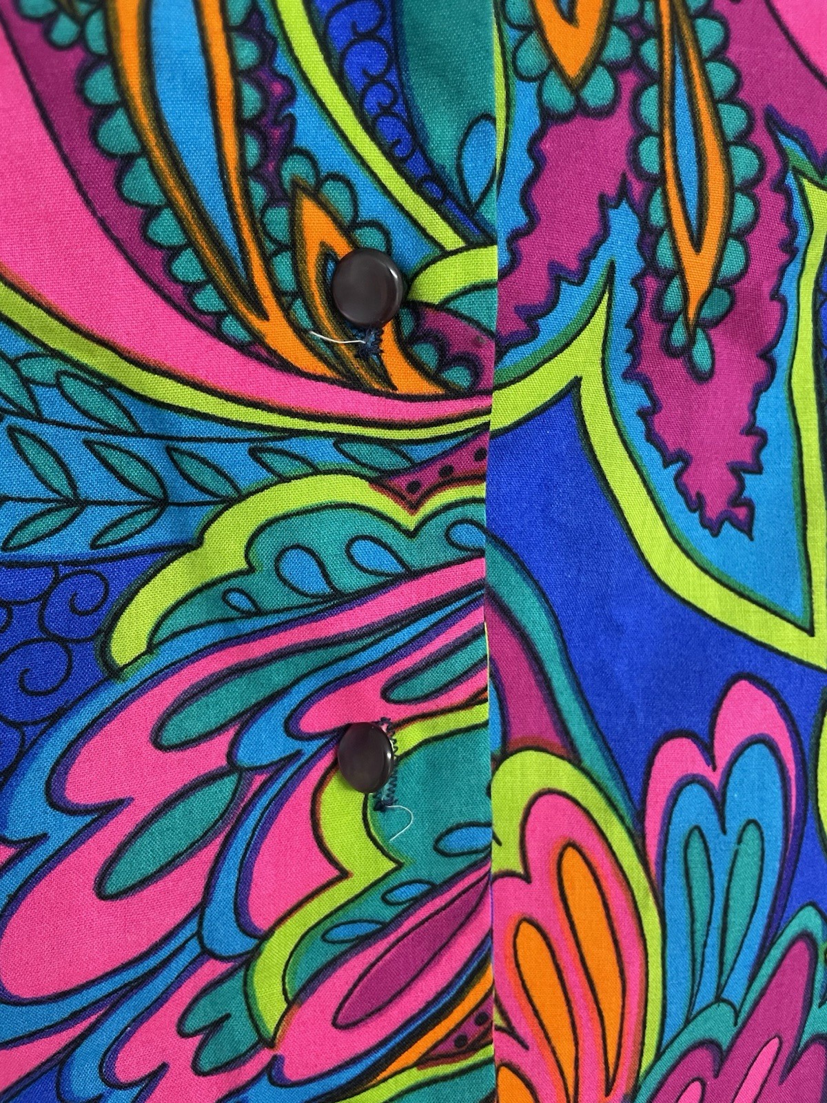 Vintage 1970’s Mod Floral Print Button-Up Dress Vibrant Neons