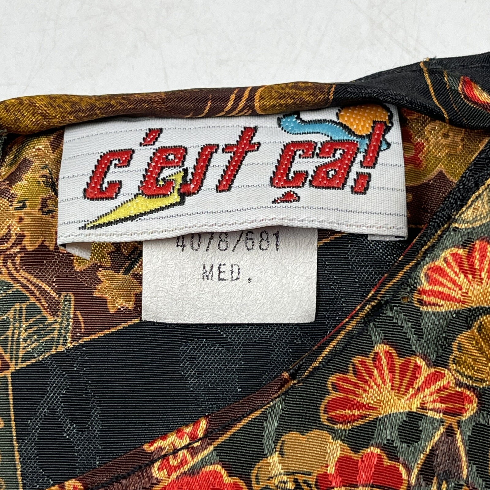 Vintage Ce’st Ca! Satin Blouse Asian inspired Print Boxy Sz Med USA Made