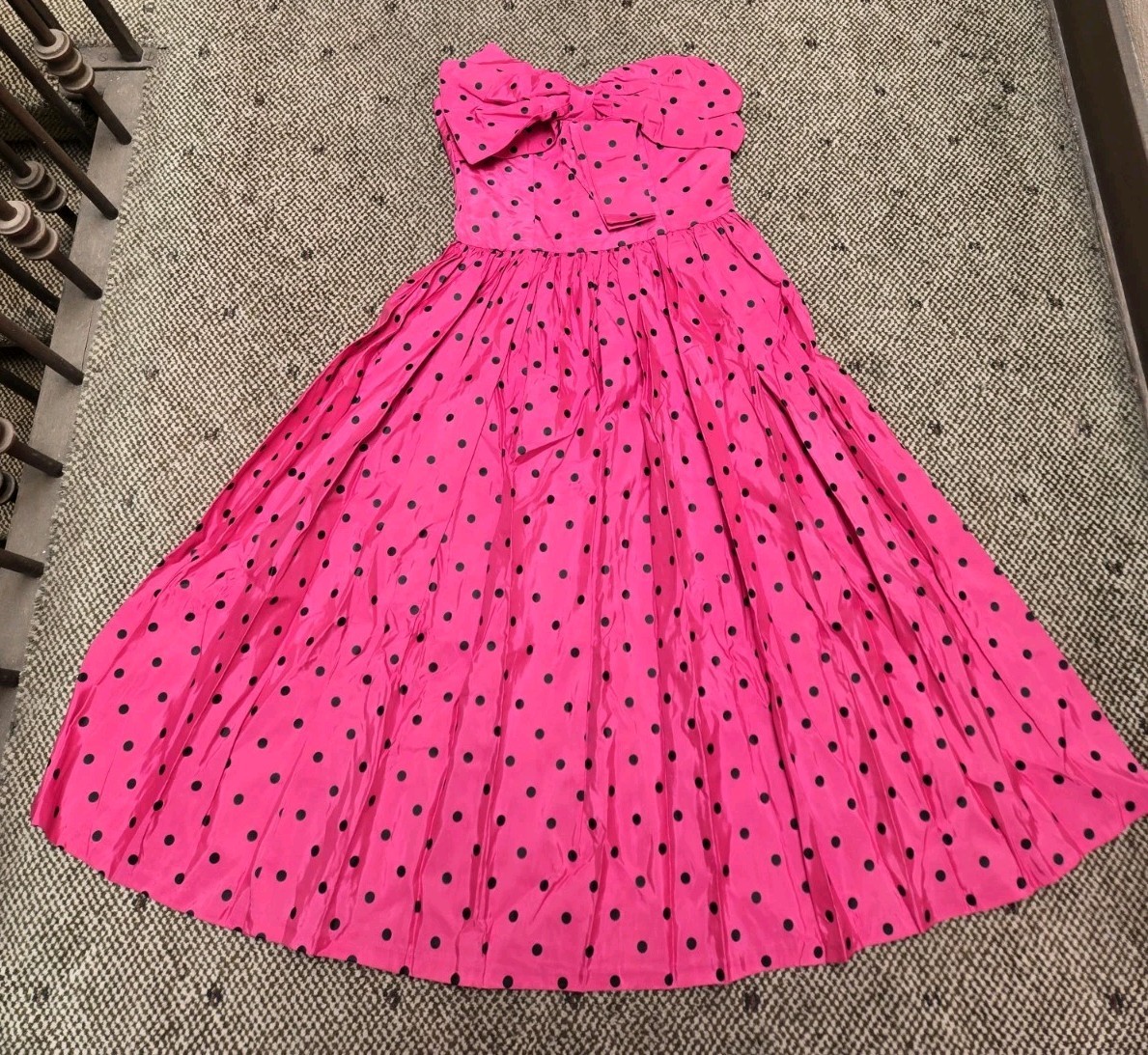 TAFFETA 80’s Does 50’s Vintage Black & Hot Pink Polka Dot Fit Flair Dress sz S