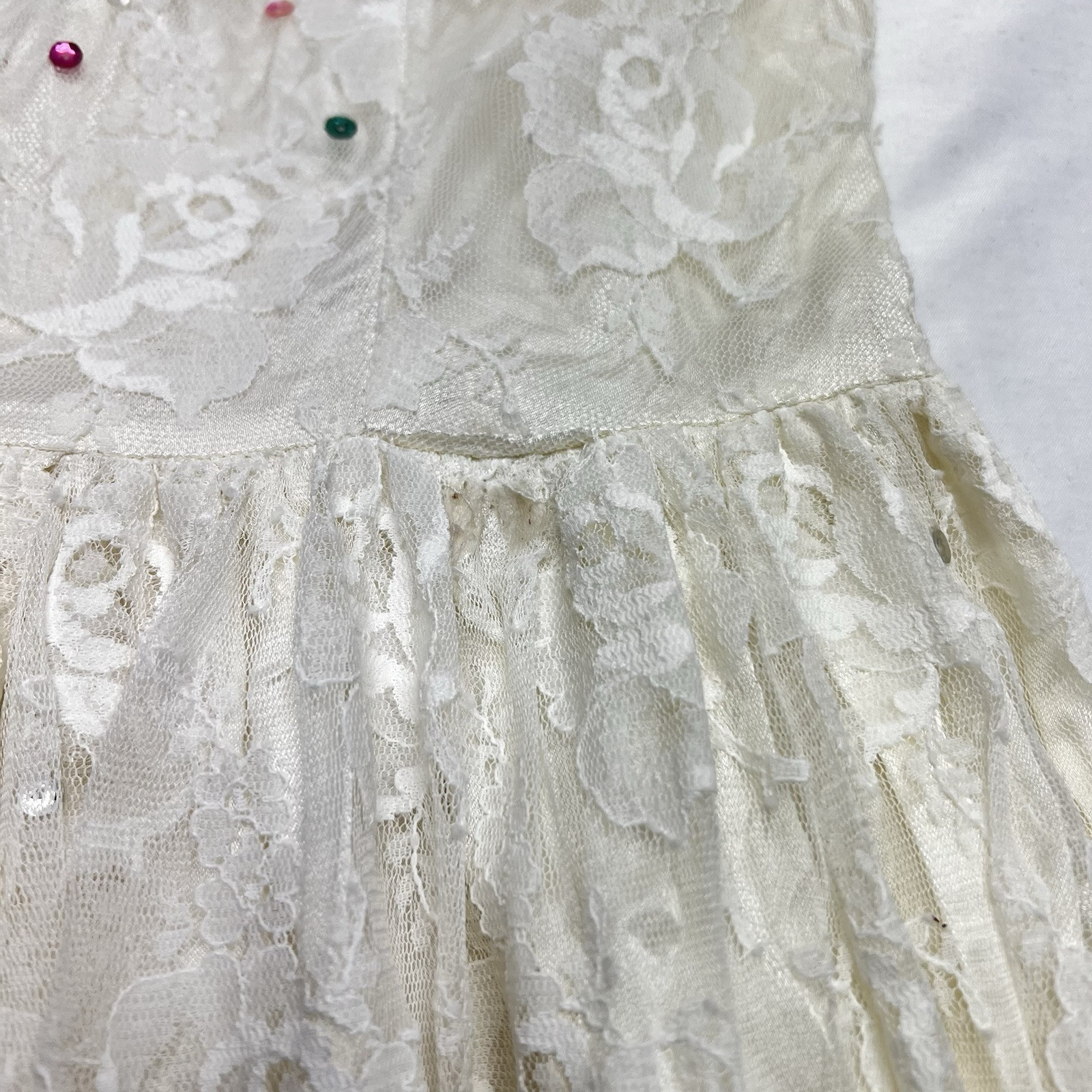 Vtg Susan Lanes Country Elegance Ivory Lace Event Dress 10 Sequin Accents 70’s