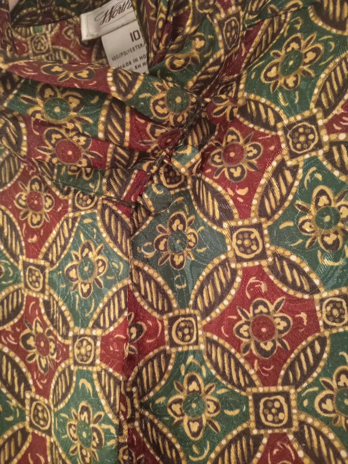 Vintage Cute Blouse, Button Down, Red and Green with Gold Details