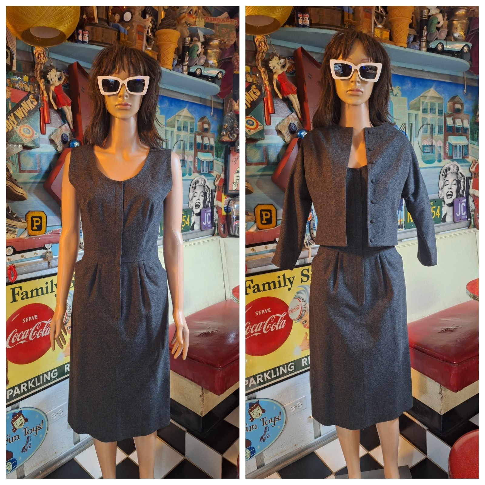 Original VTG CAROLYN SCHNURER 1940s 1950s Dress & Jacket Set Suit Mid-century S