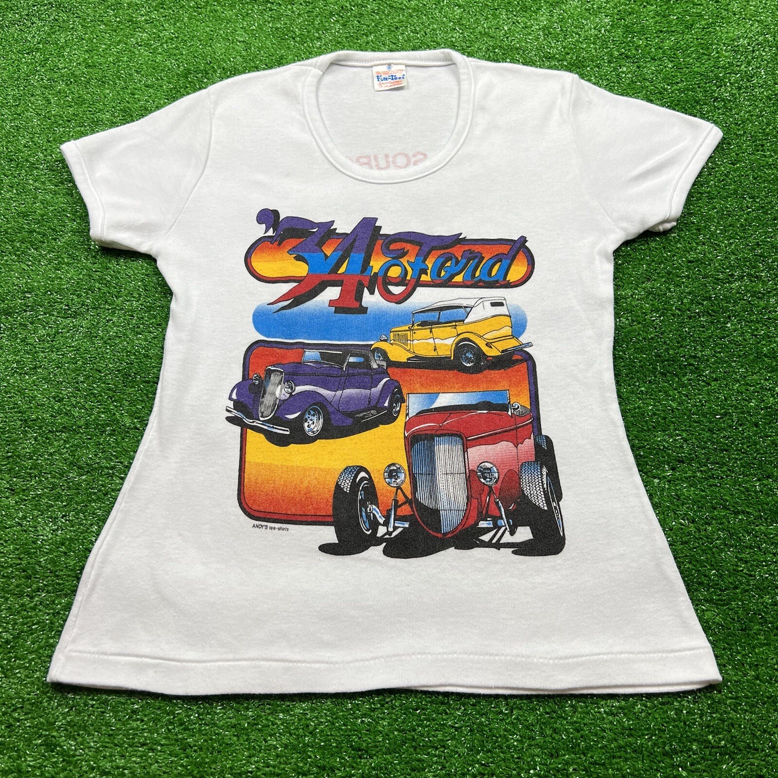 Vintage 70’s Fun Tees 1934 Ford Car T-Shirt White Size Medium USA