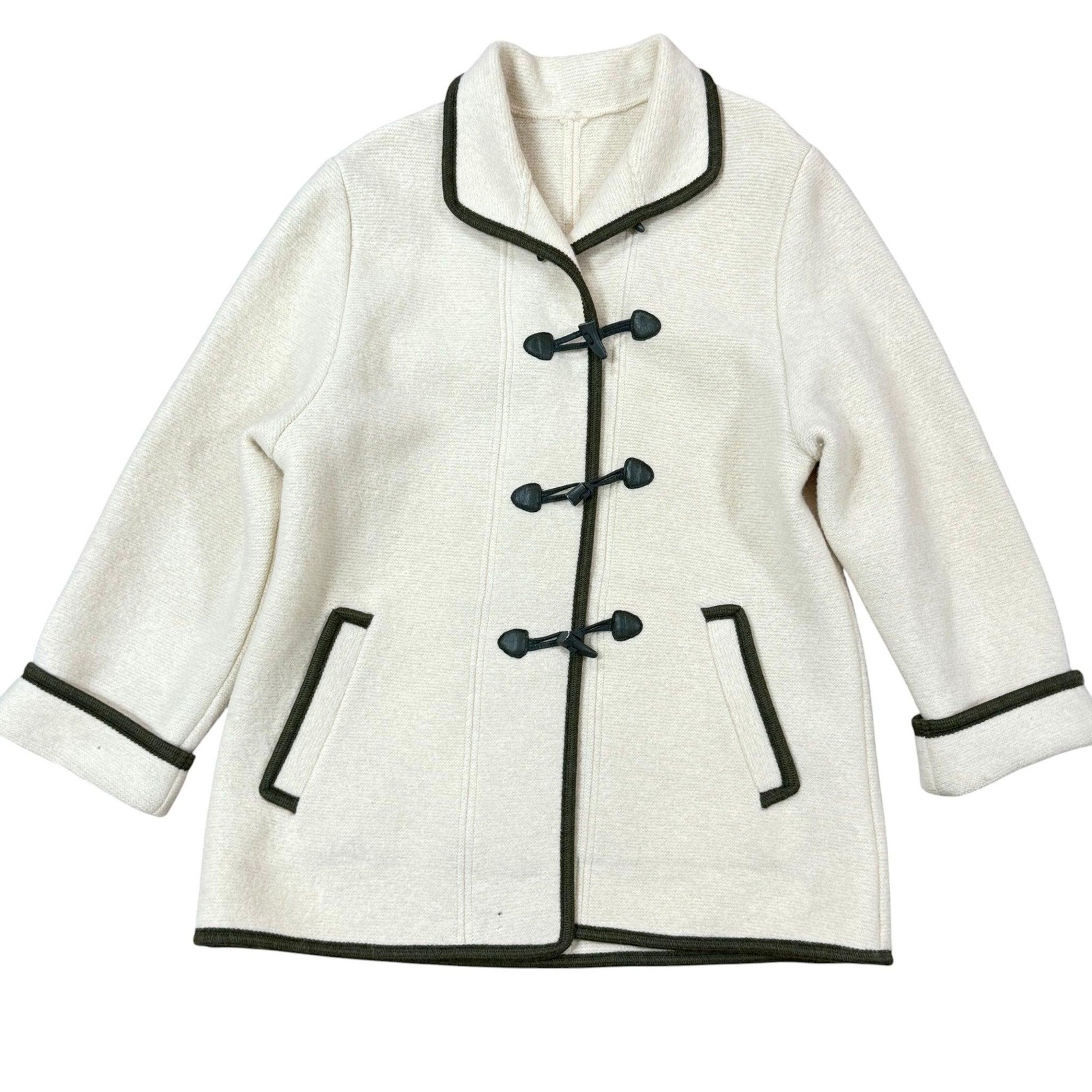 Vintage 70s Cream Boiled Wool Toggle Coat Size Large