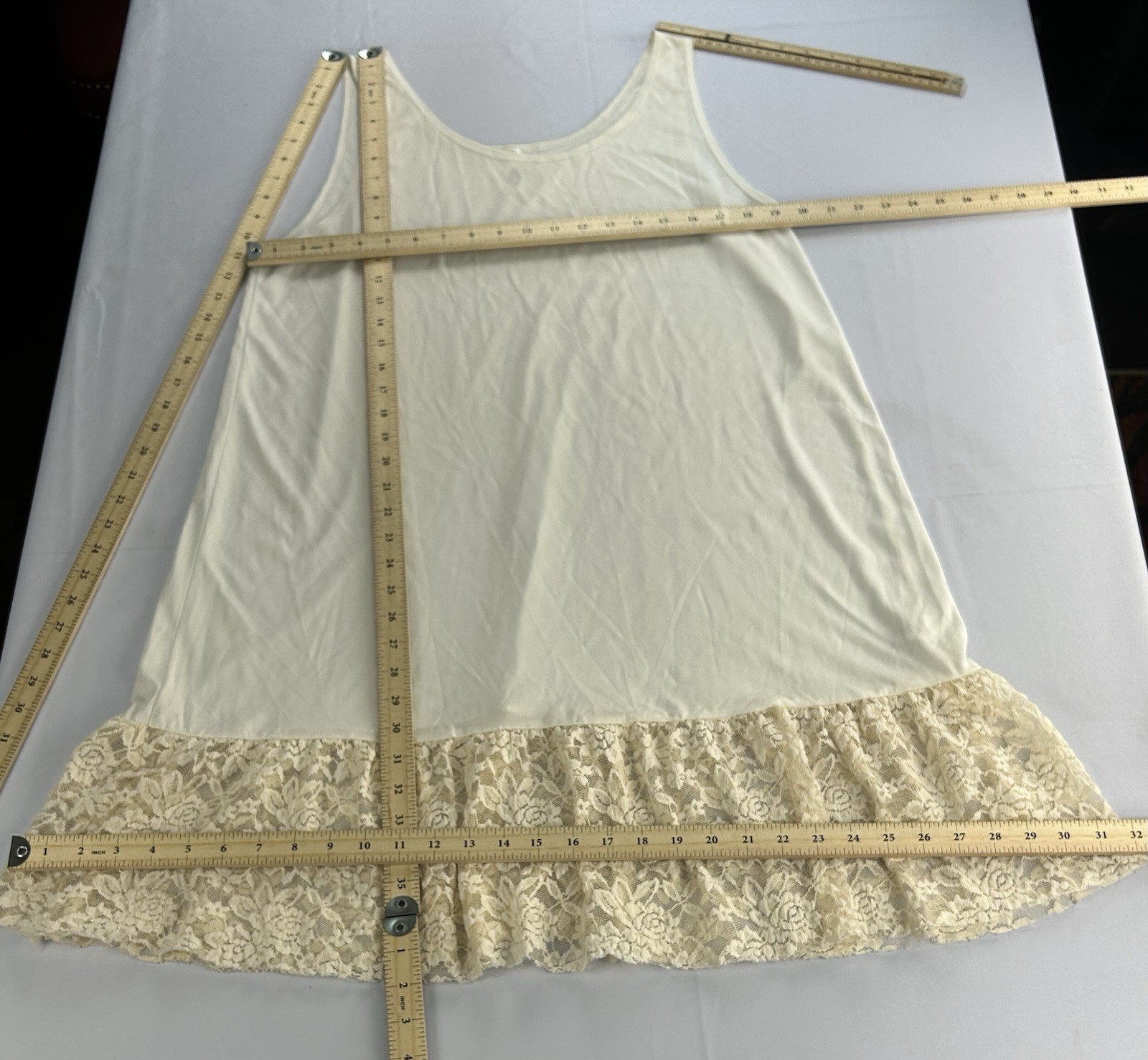 Kendra’s Y2K XL Ivory Lace Hem Layering Slip Extender Made USA BOHO Cottagecore