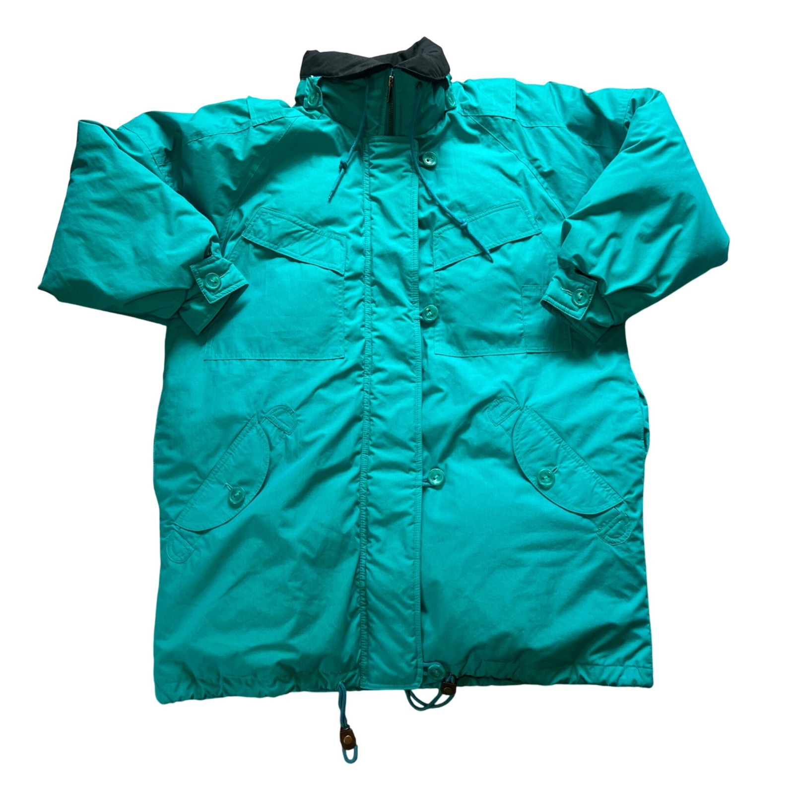 London Fog Down Puffer Coat Womens Small Regular Teal Green Full Zip Jacket