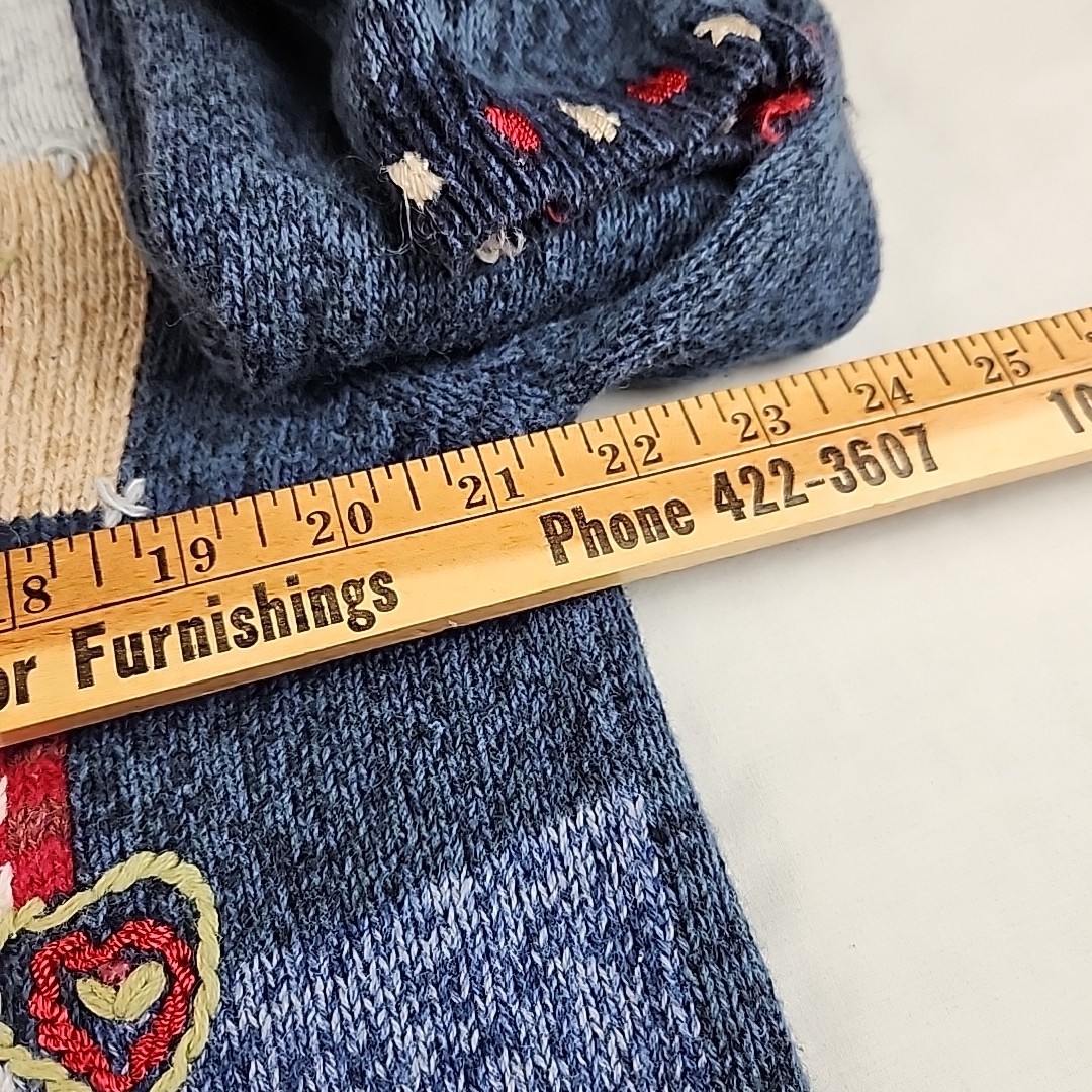 VTG 2003 Womens Blue Embroidered Design Knit Sweater Size L Flowers Hearts Bugs