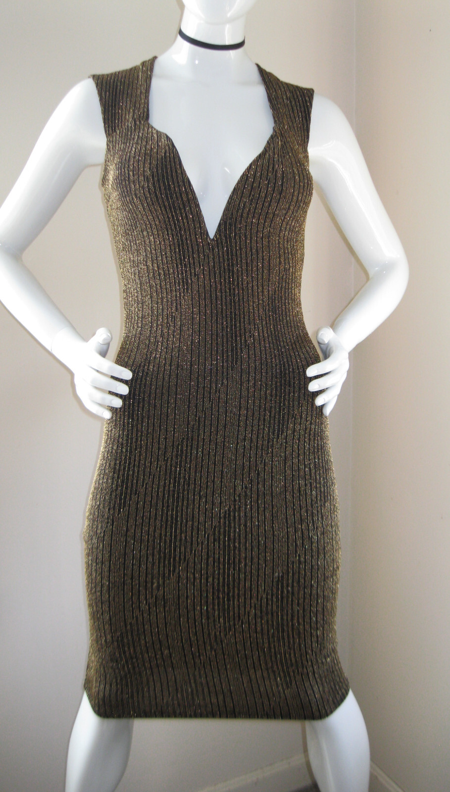 *RARE* Vintage 90’s MONACO Gold Metallic/Black Bodycon Dress SUPER SEXY! WOW! M