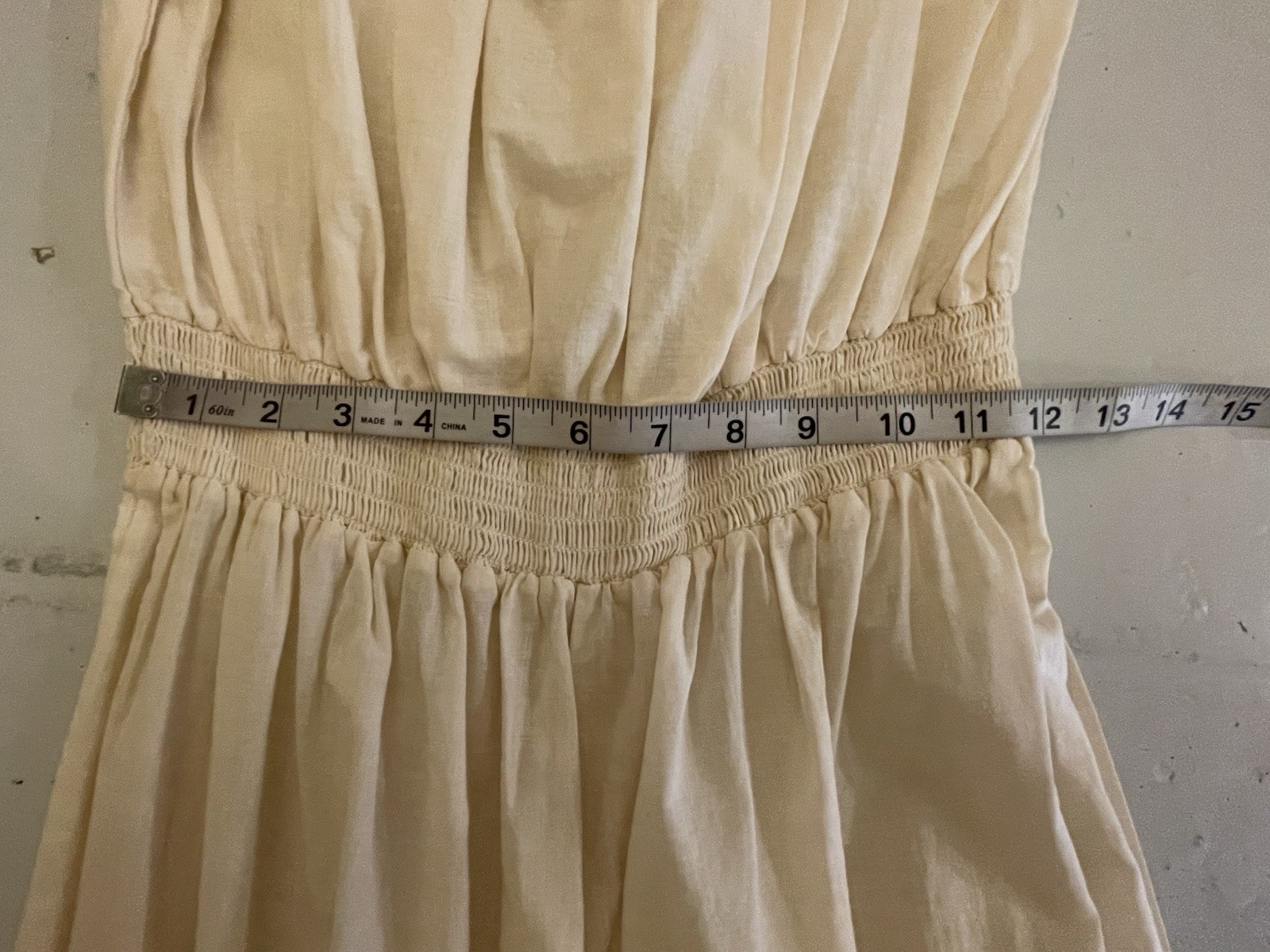 Vintage Miss Dior Jumpsuit Strapless Romper Size 13 Ivory Smocked Ruffles Boho