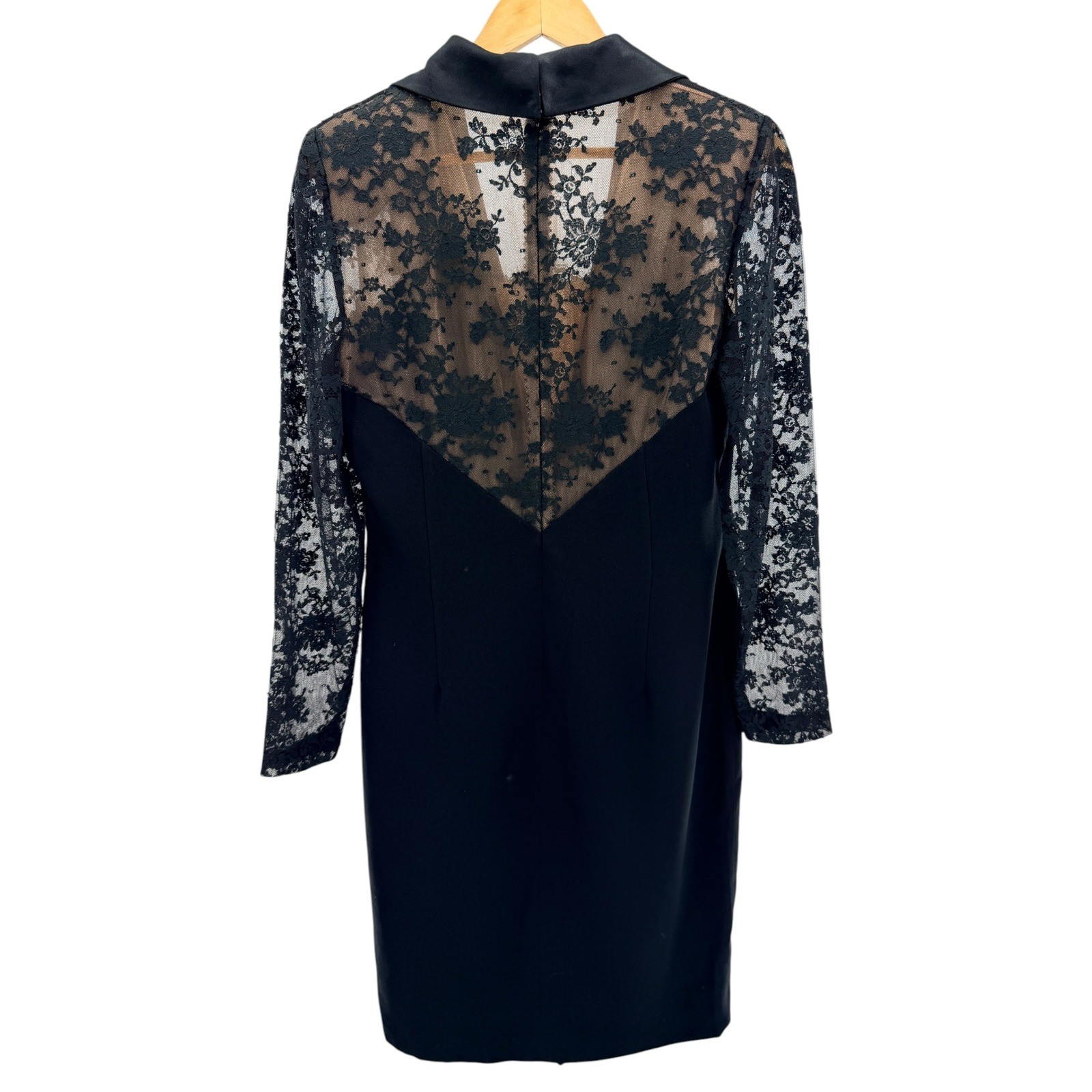 Travilla Vintage Black Cocktail Dress Lace Sleeve Nude Underlay Marilyn Monroe 8