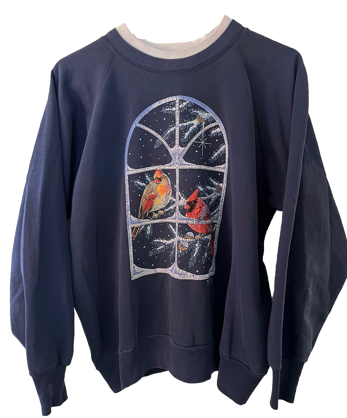 Vintage Morning Sun Women’s L Sweatshirt Cottagecore Winter Navy Collared Medium