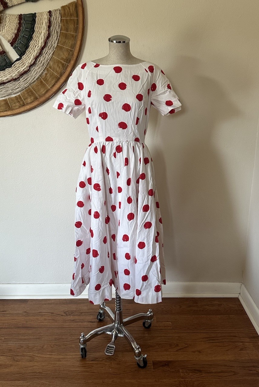 Vintage 80s Tea Dress Yayoi Kusama Inspired Red Polka Pockets Woman’s S/M