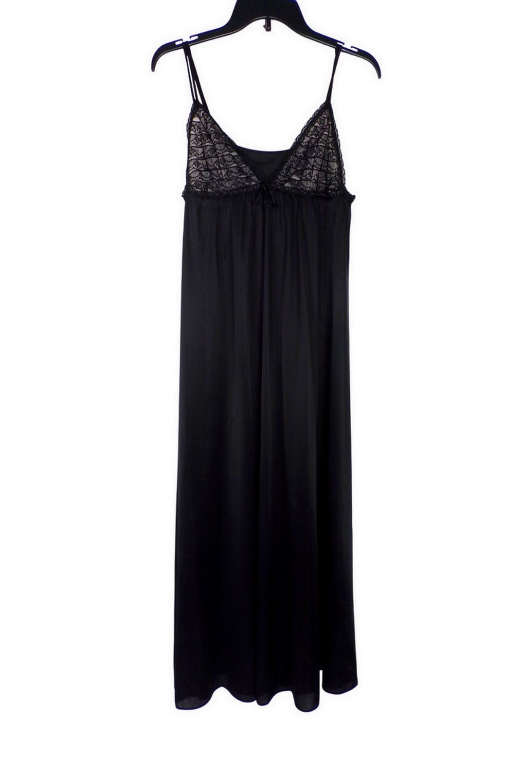 S M Vintage Shadowline Nylon Night Gown Nightgown Empire Waist Sweep Lace 34″