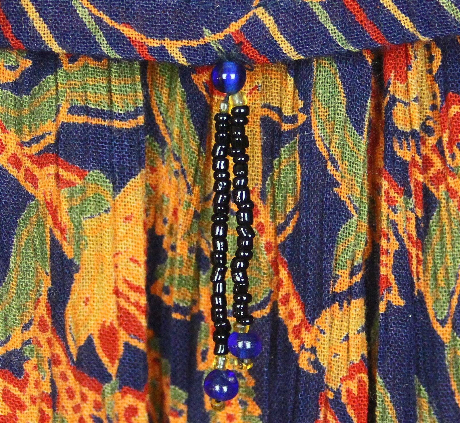 Vintage Rayon Maxi Dress Boho Festival Hippie India Glass Bead Tassels M