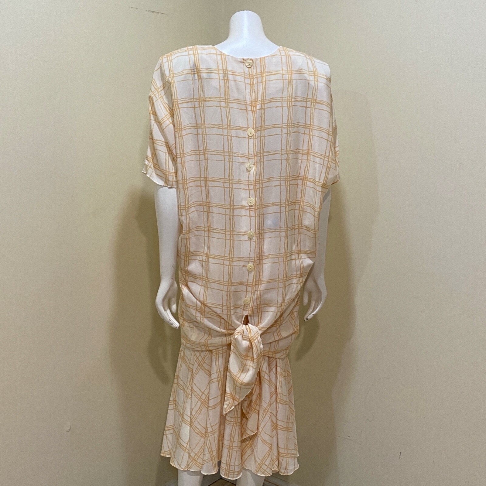 Vintage Warren Z Skirt Set Women’s 12 Beige Ivory Button Tie Back Midi Top Skirt