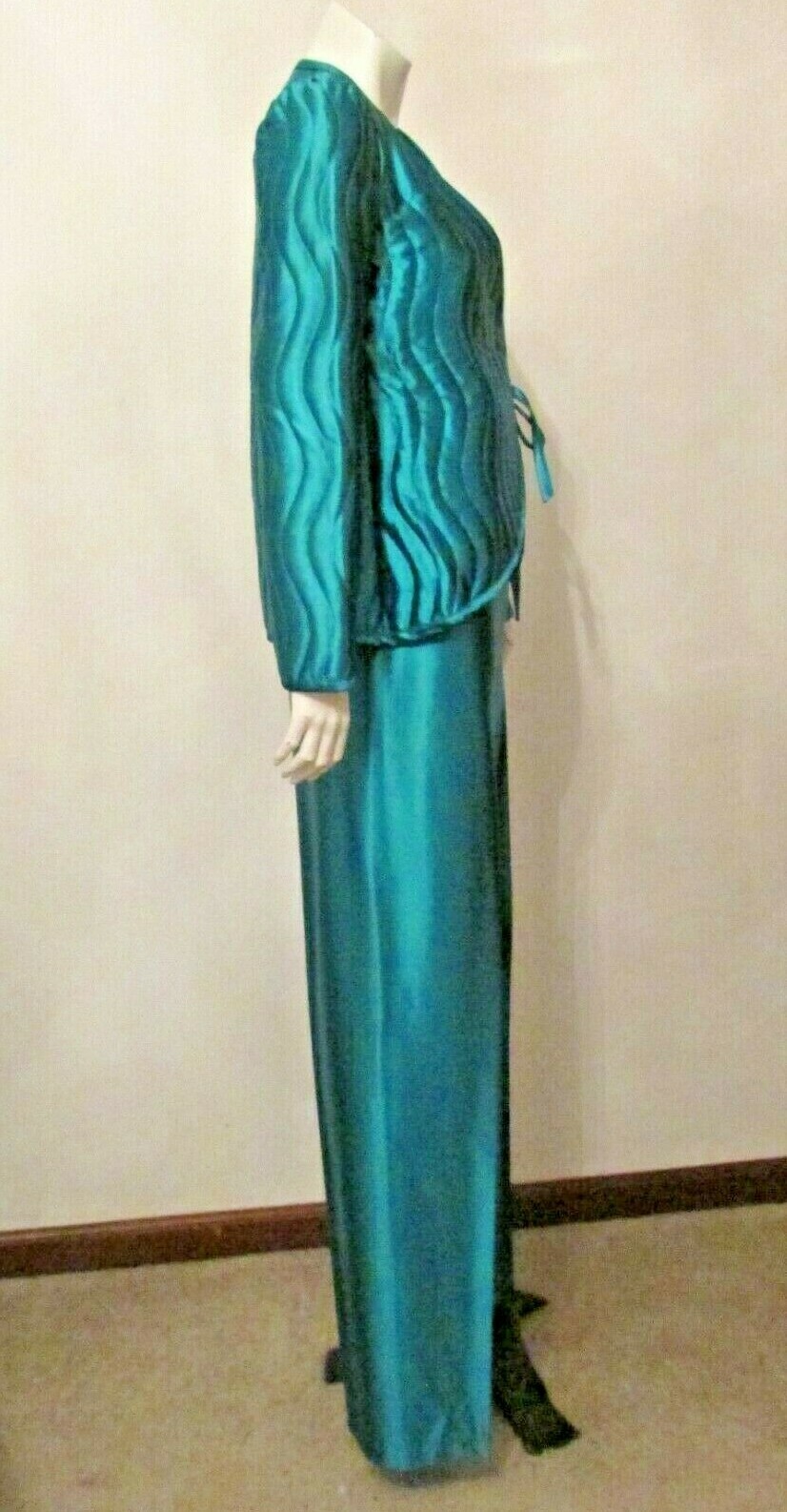 3pc Daffodil Green Lounge Pajama set Quilted Jacket Camisole Pants M USA made