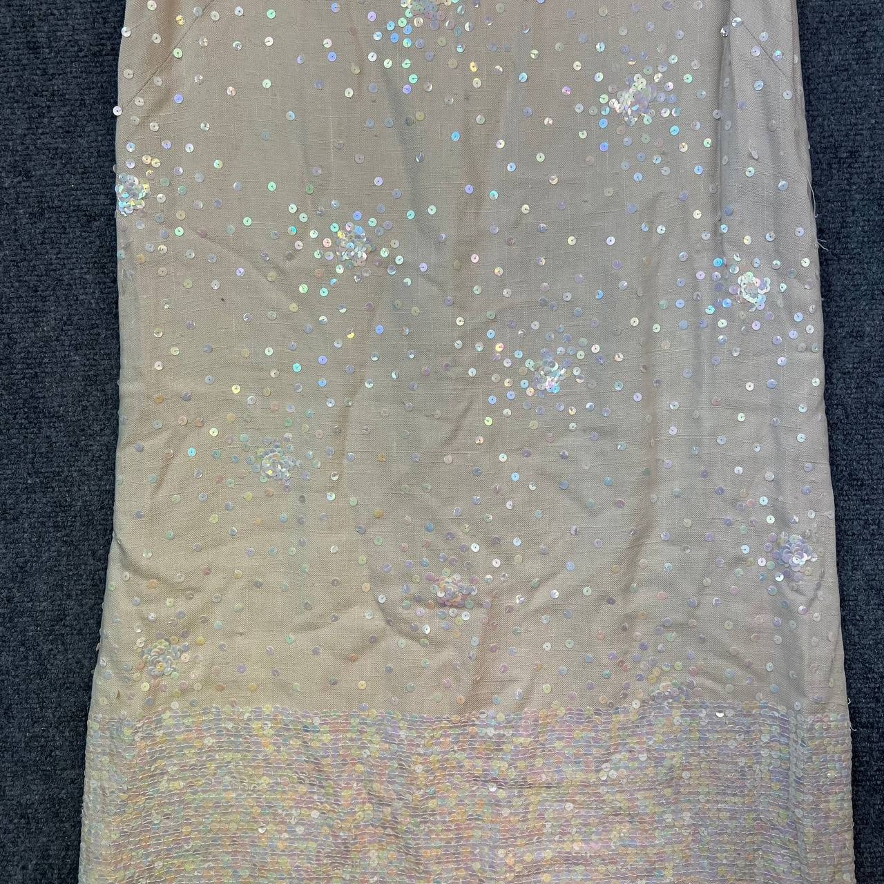 Vintage Royal Lynne Beaded Sequin Dress Made in Hong Kong 1960s Sleeveless Beige