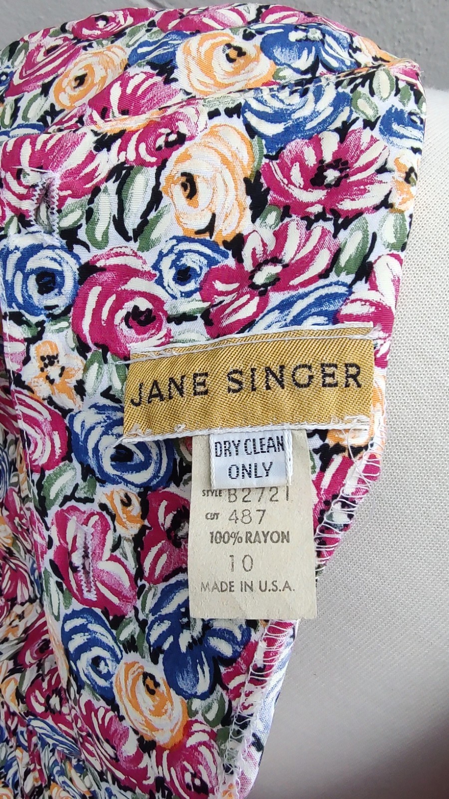 VTG 80s Jane Singer Rayon Floral Dress size 10 Drop Waist Ruffle Peplum USA Made