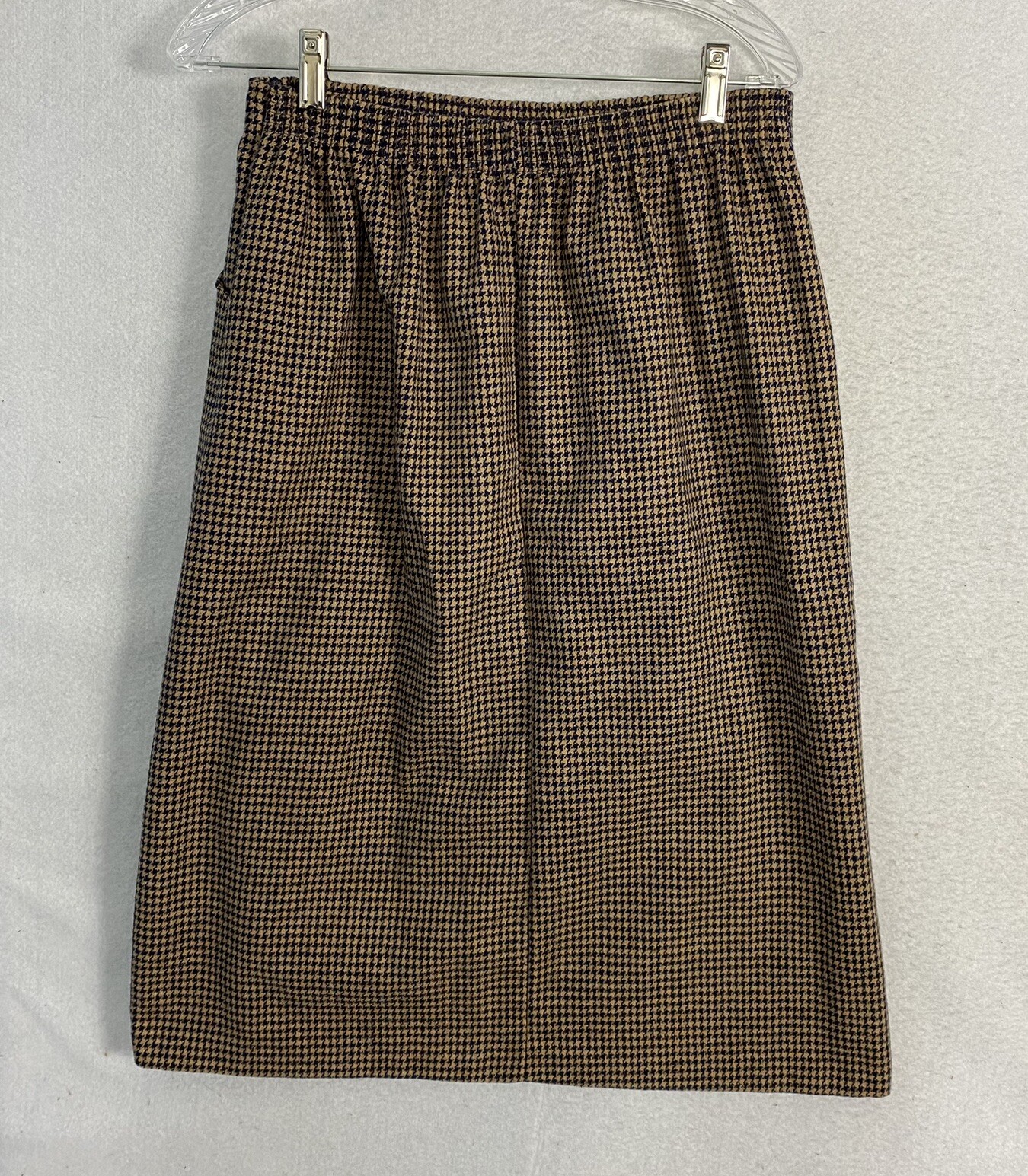 VTG Armondio Wool Blend Houndstooth Skirt Pockets 13 – 14 Brown Elastic USA 28