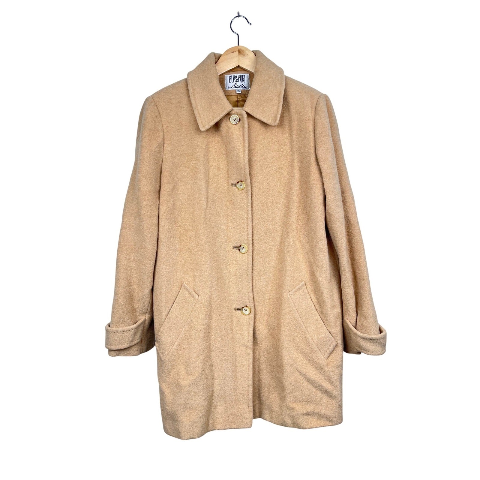 Vintage Blassport Bill Blass 100% Camel Hair Coat 10 Tan Italian Fabric Lux