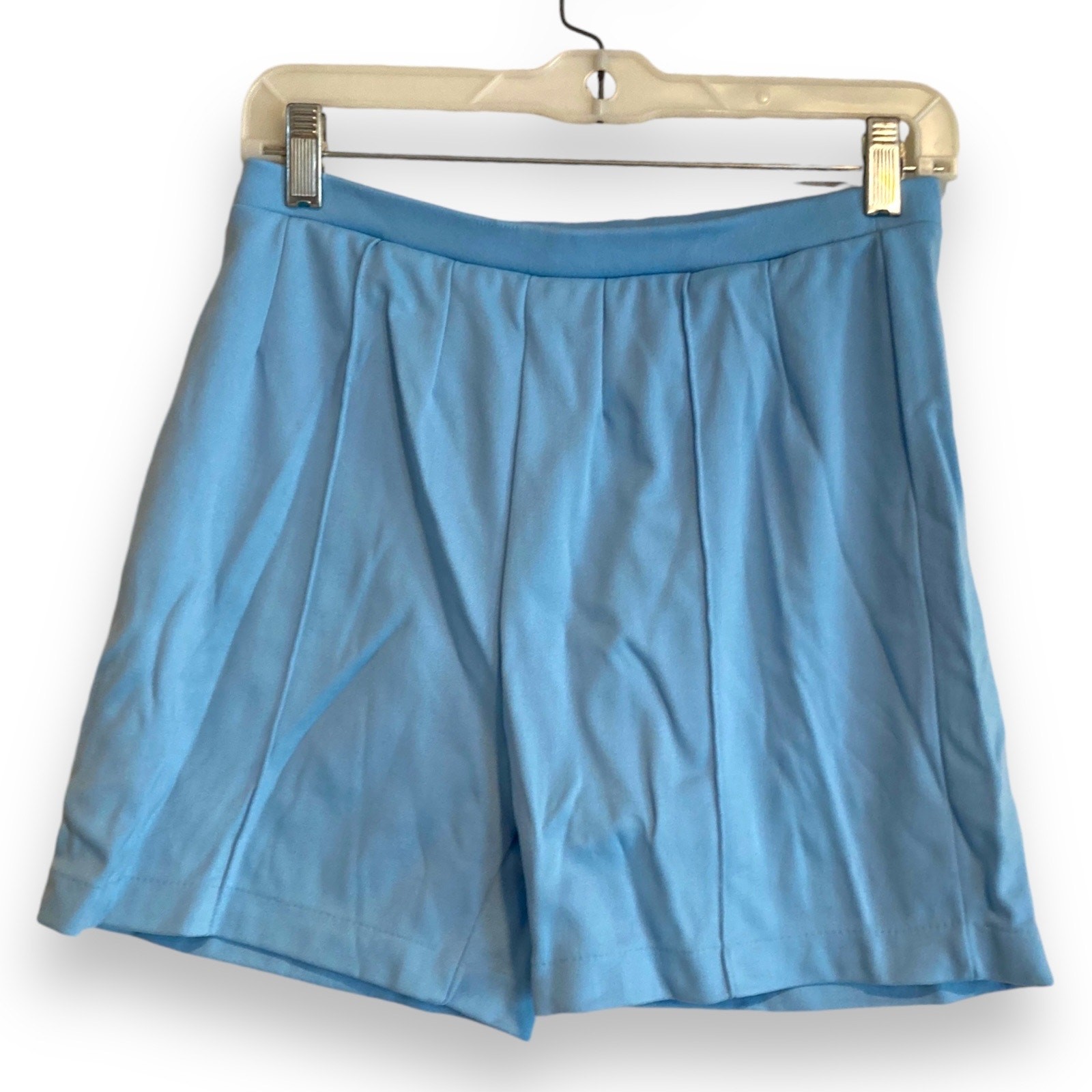 Vintage 80s Baby Blue Ribbed High Waist 100% Nylon Stretchy Gym Fitness Shorts