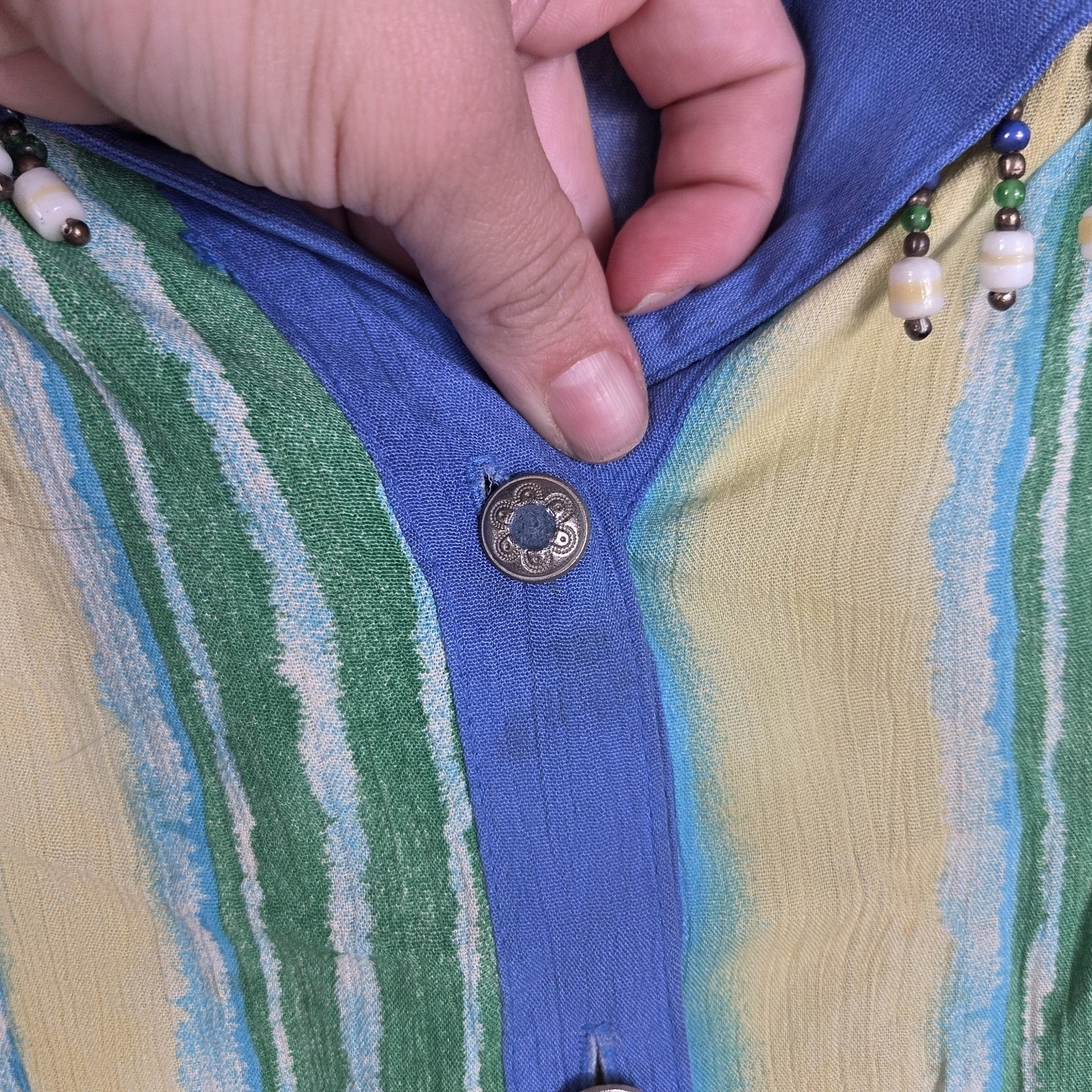 Vintage Saint Germain Beaded Western Southwest Blouse Small Made USA Blue…