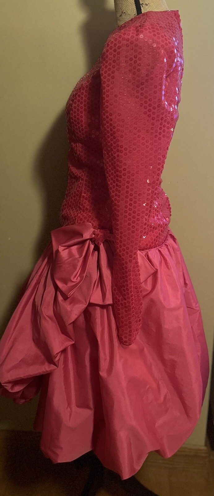 Vintage Totally 80s Madonna MTV Party Prom Dress Bubblegum Lace Sequin Bow 11/12