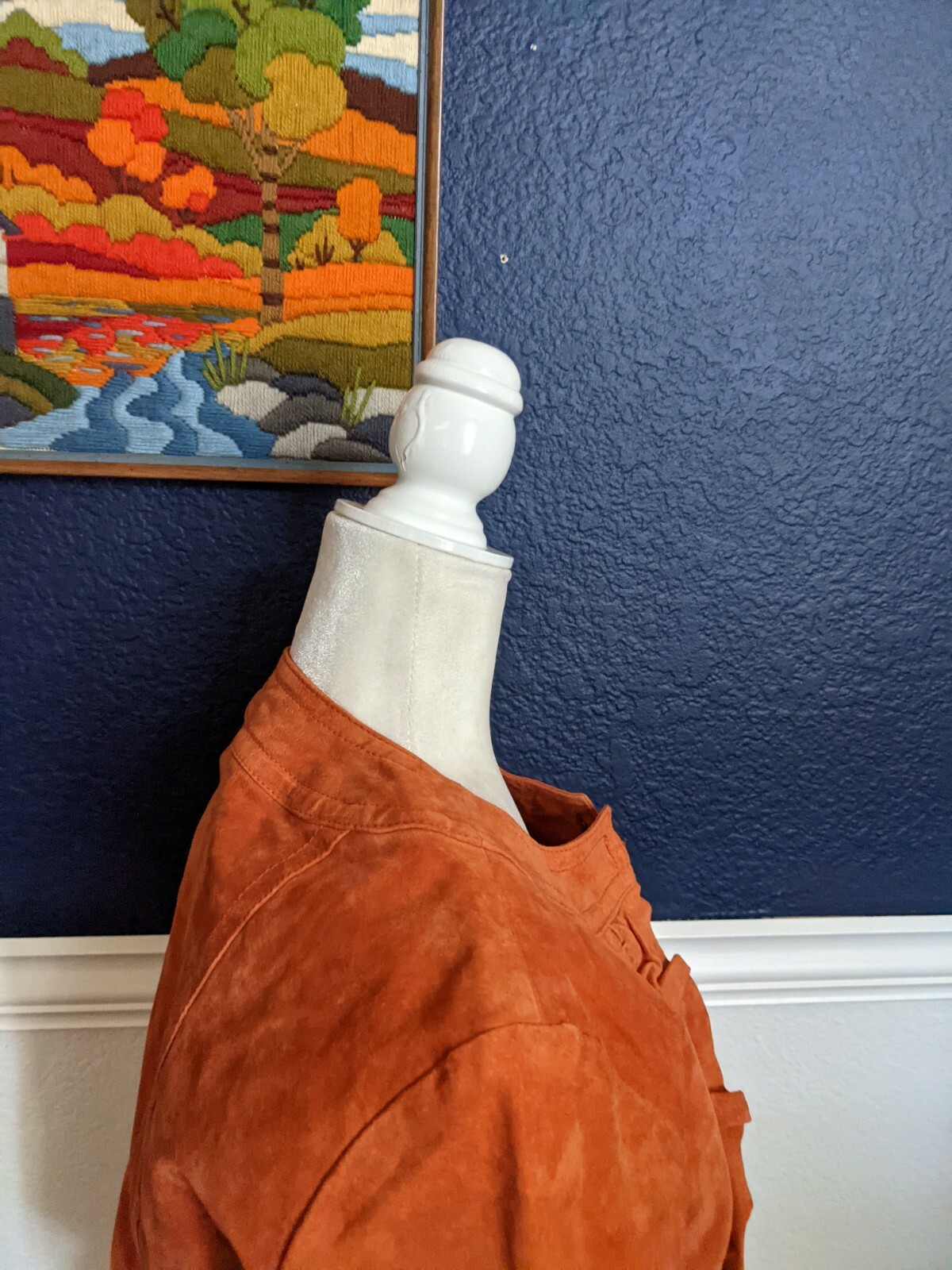 VTG Prosper & Devine Large Orange Leather Jacket Nautical Buttons Ruffle Medium