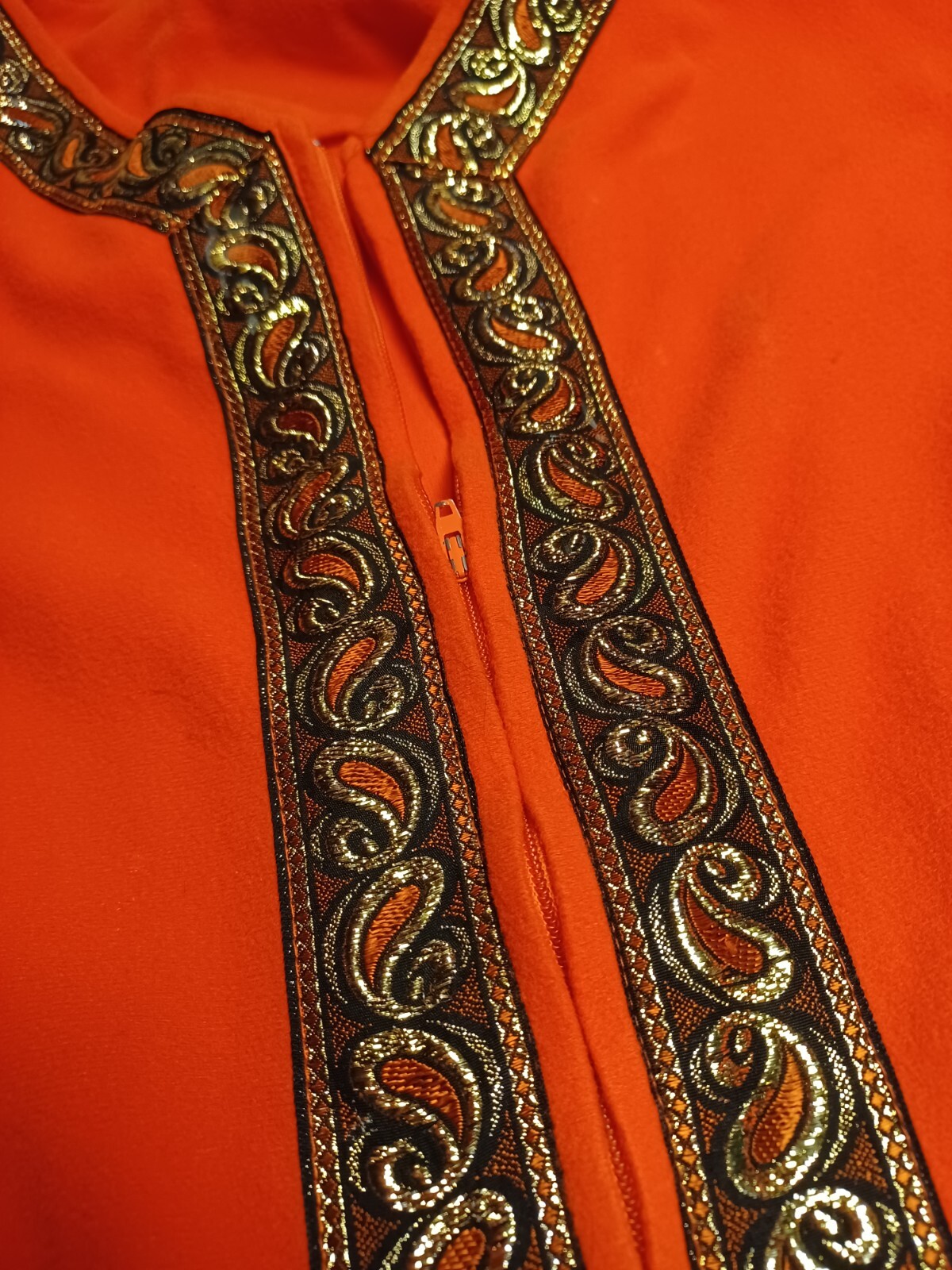 True Vintage Mid-century 1960s Orange Robe With Brocade Trim MCM MOD ONE SIZE