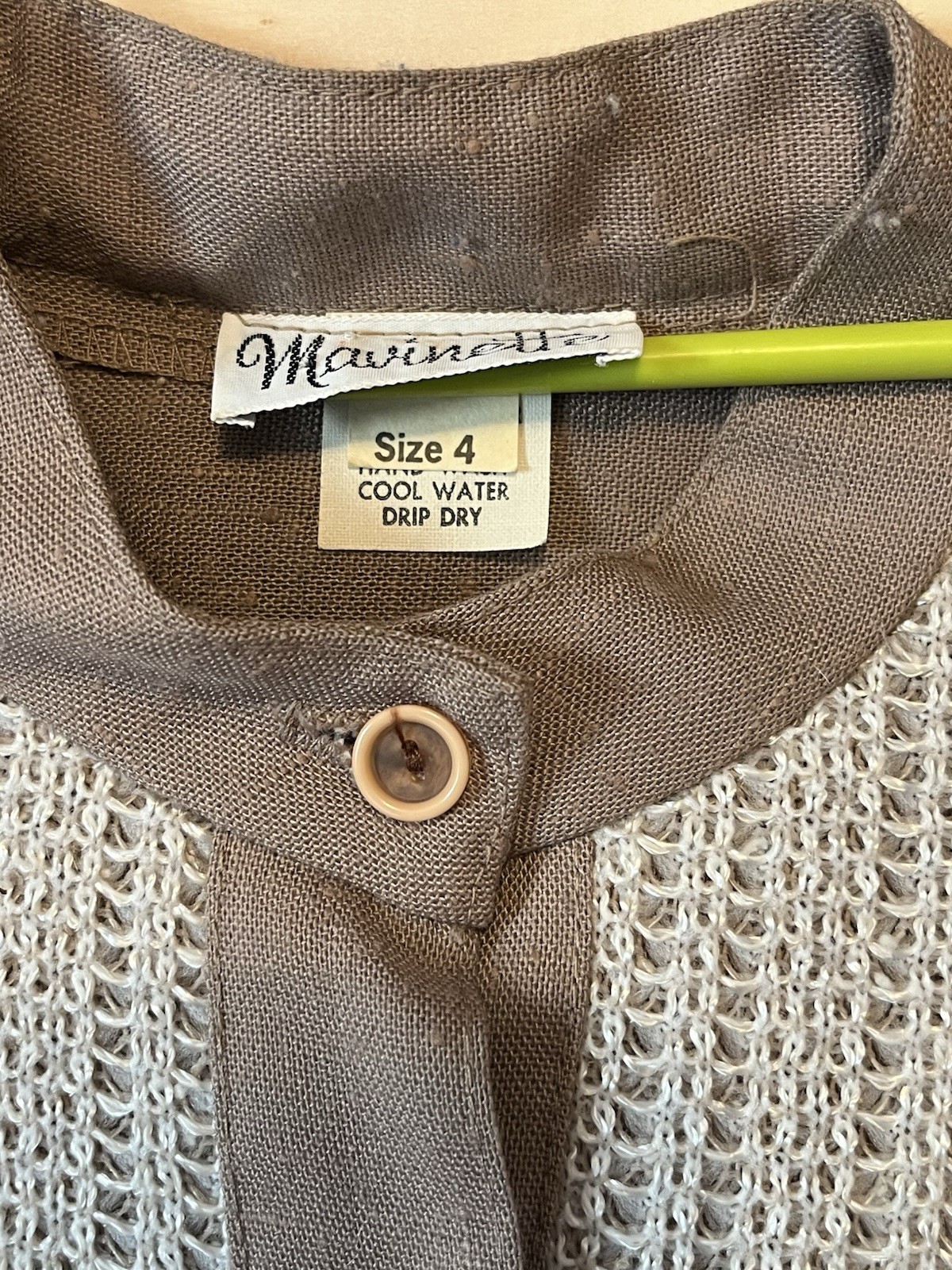 Vintage 1950’s Mavinette Beige And Brown Button Up Dress, Size 4