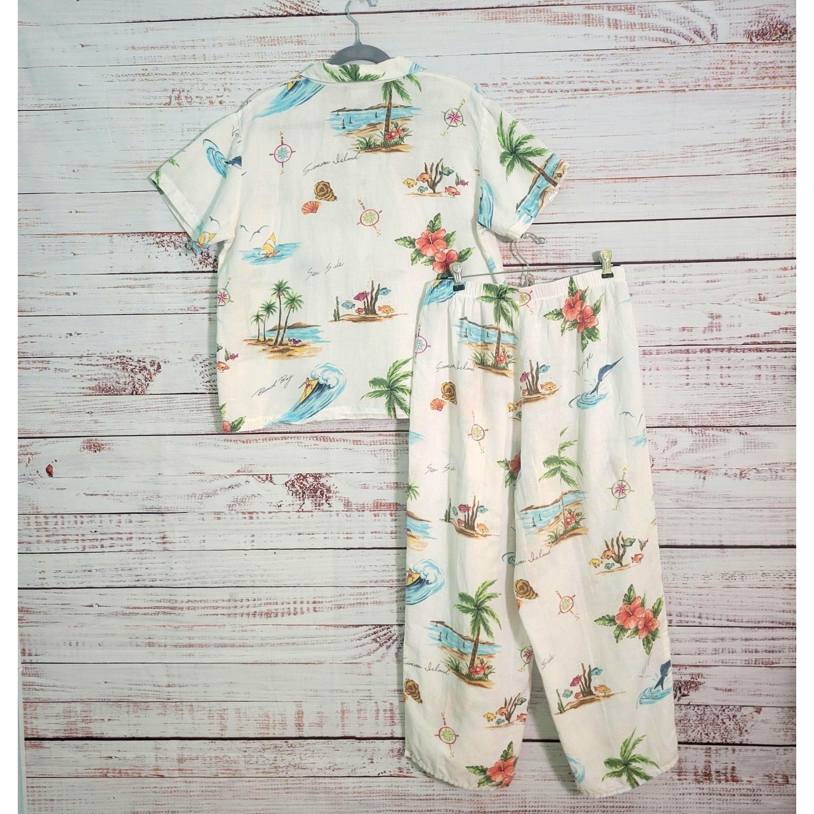 90s Vintage Hot Cotton by Marc Ware Women’s Lounge Set Linen Cotton Co-Ord