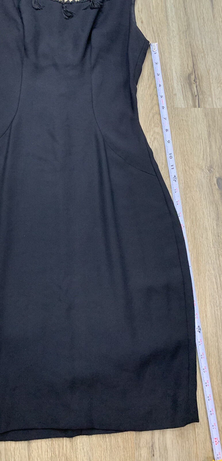 Vintage 60’s Black Fringe Tassels Union Made Sheath Dress Size 11